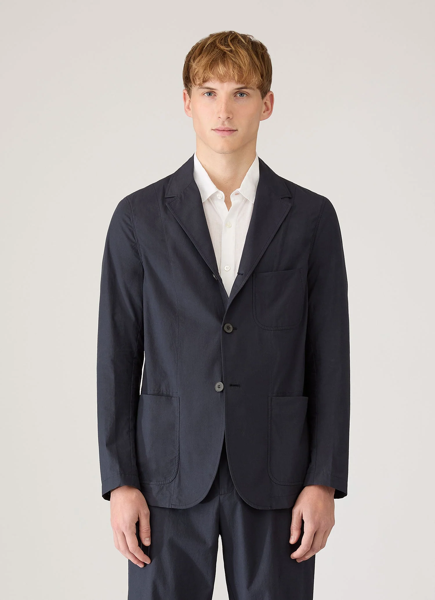 Men's Lightweight Cotton Poplin Blazer in Navy - Image 2