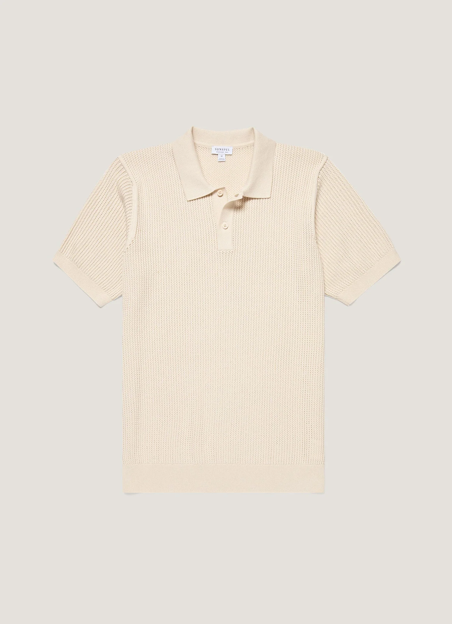 Men's Linear Mesh Knit Polo Shirt in Ecru