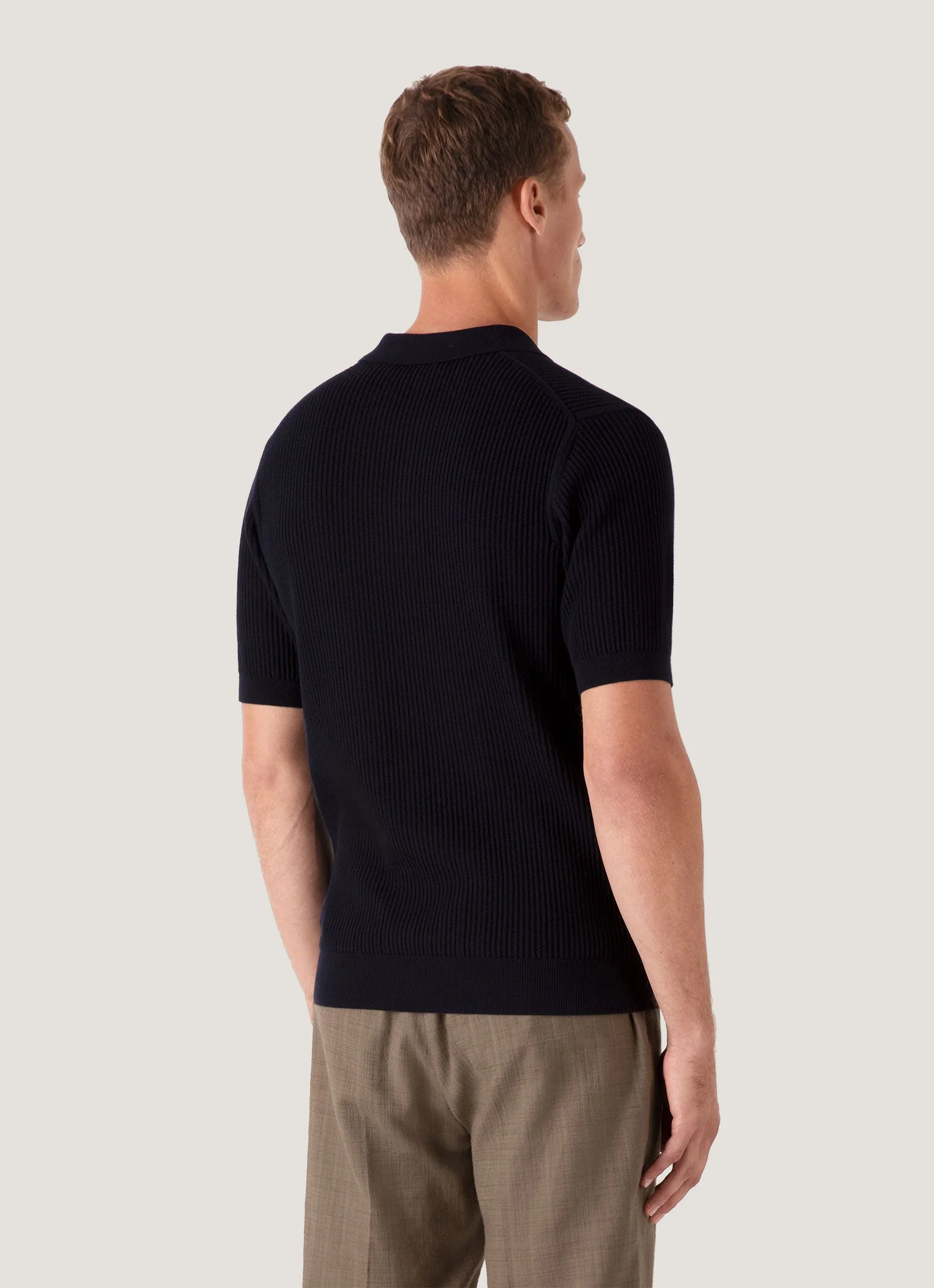 Men's Linear Mesh Knit Polo Shirt in Navy - Image 5