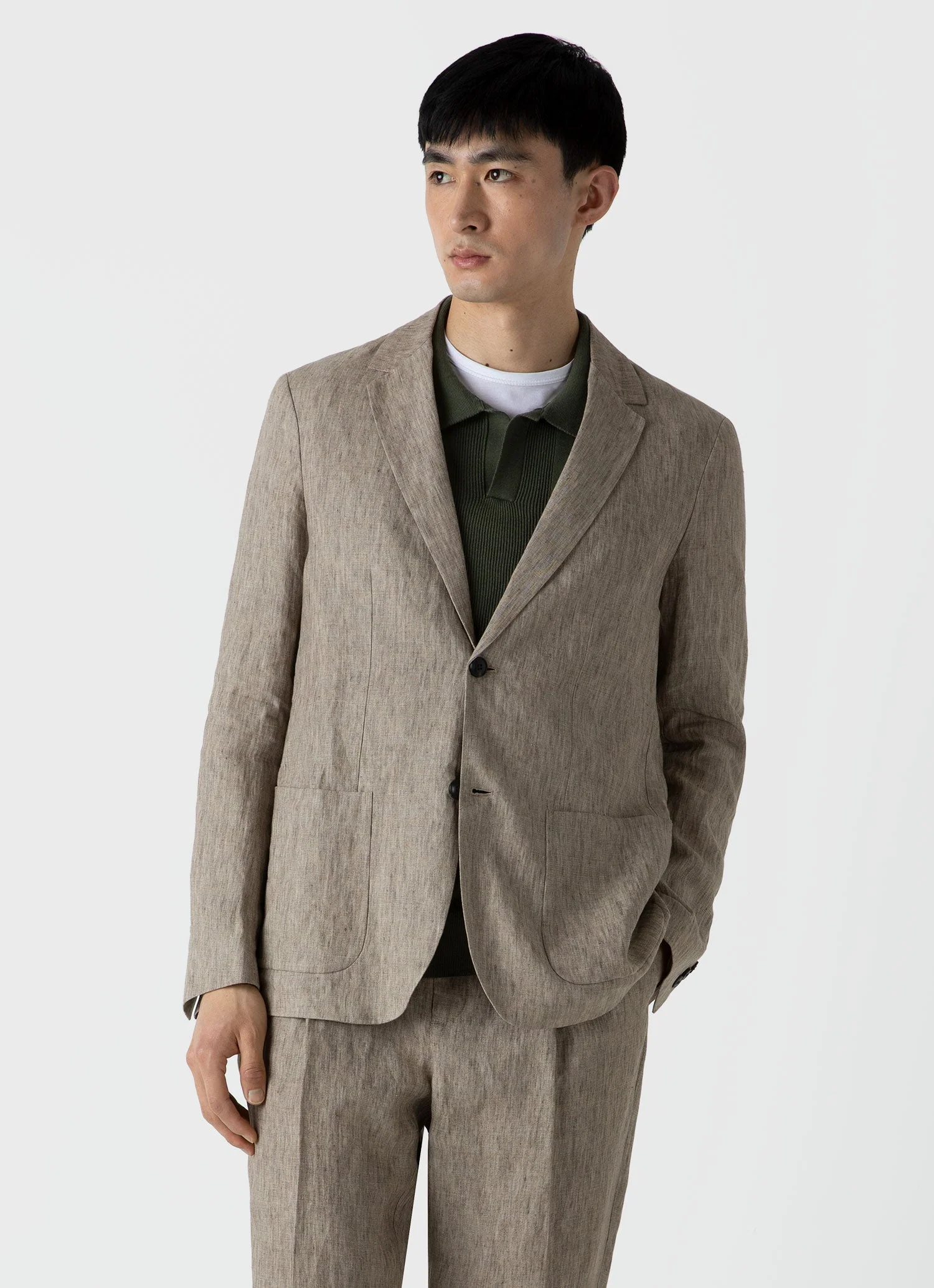 Men's Linen Blazer in Dark Stone - Image 2