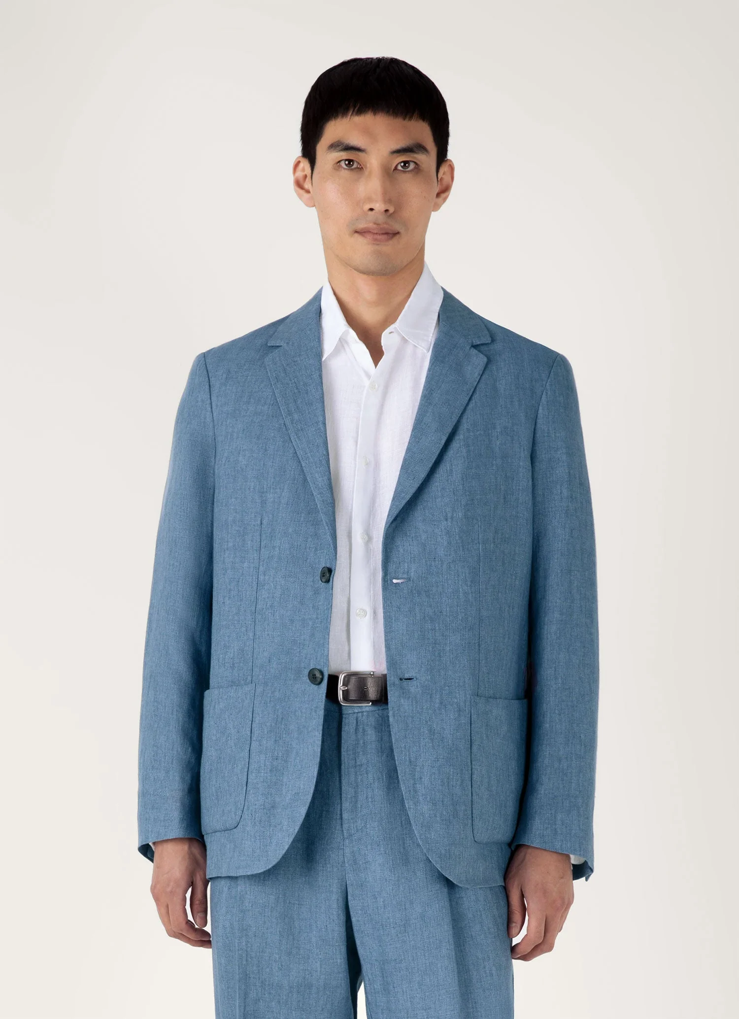 Men's Linen Blazer in Soft Denim Melange - Image 2