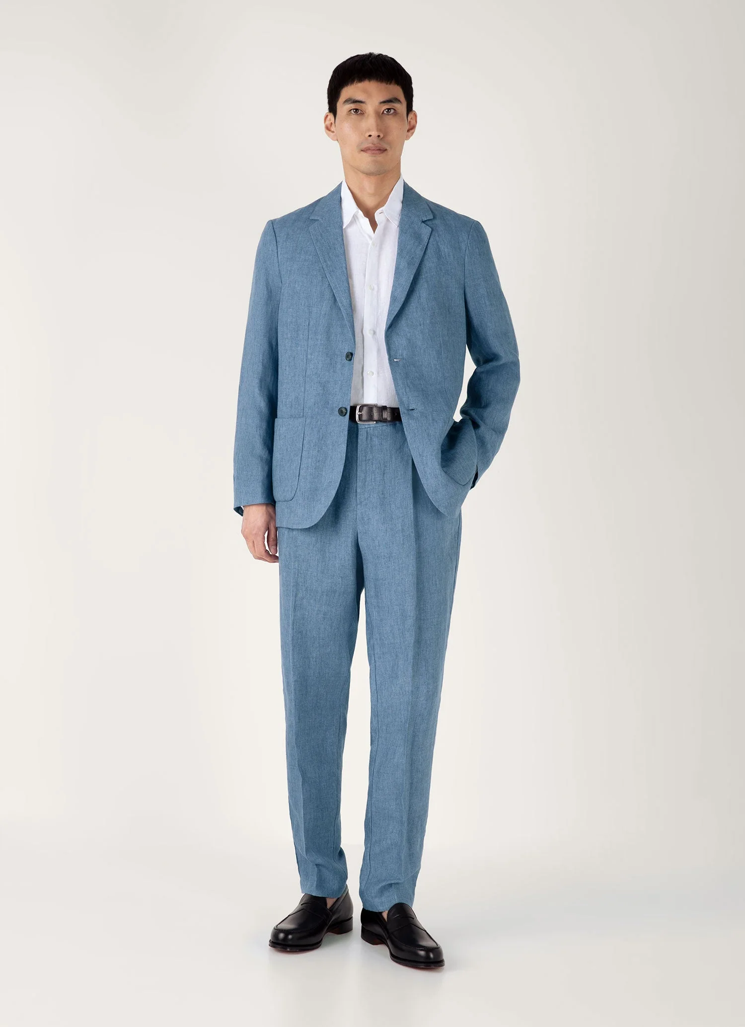 Men's Linen Blazer in Soft Denim Melange - Image 3