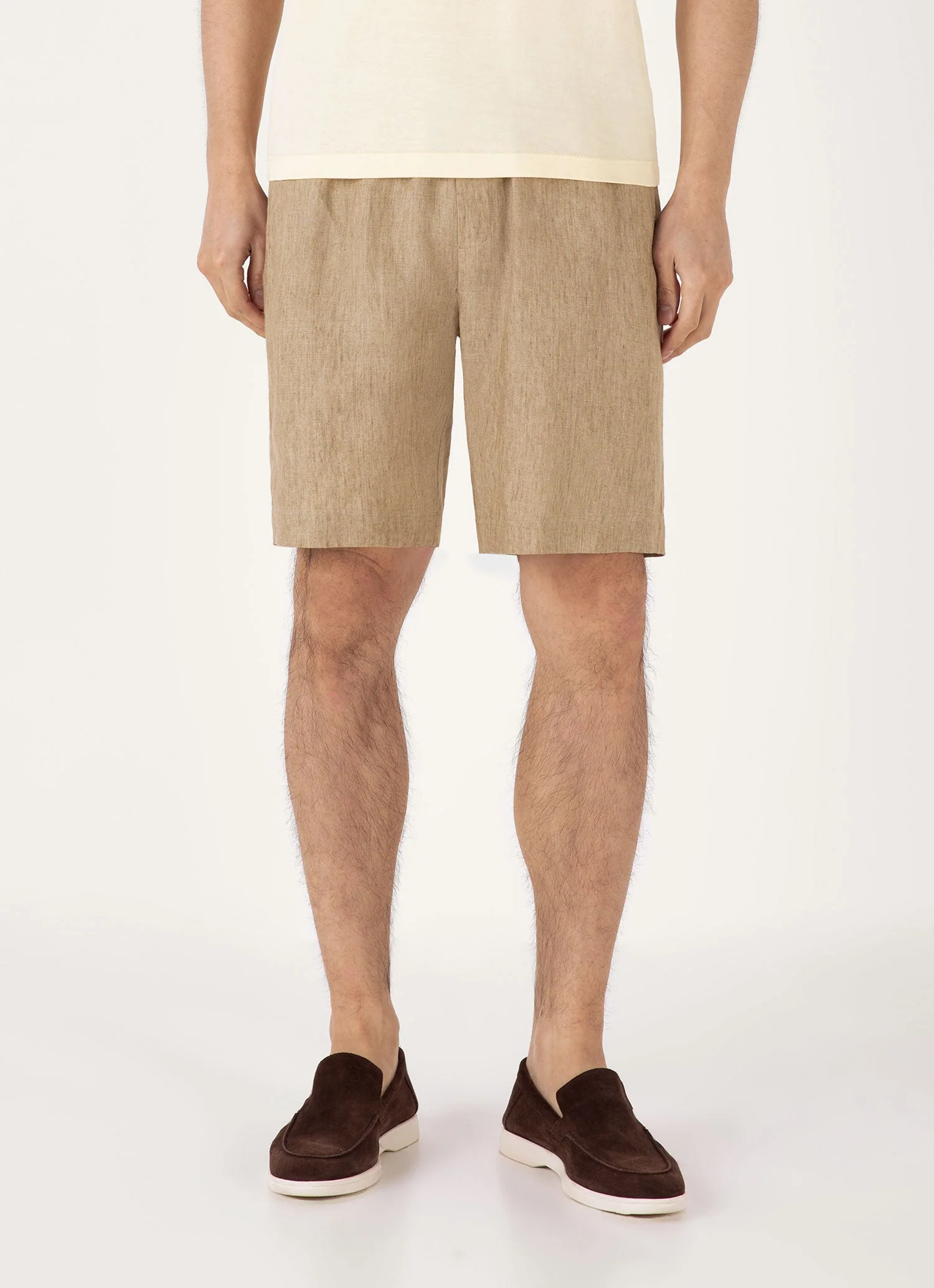 Men's Linen Drawstring Short in Dune Melange - Image 2
