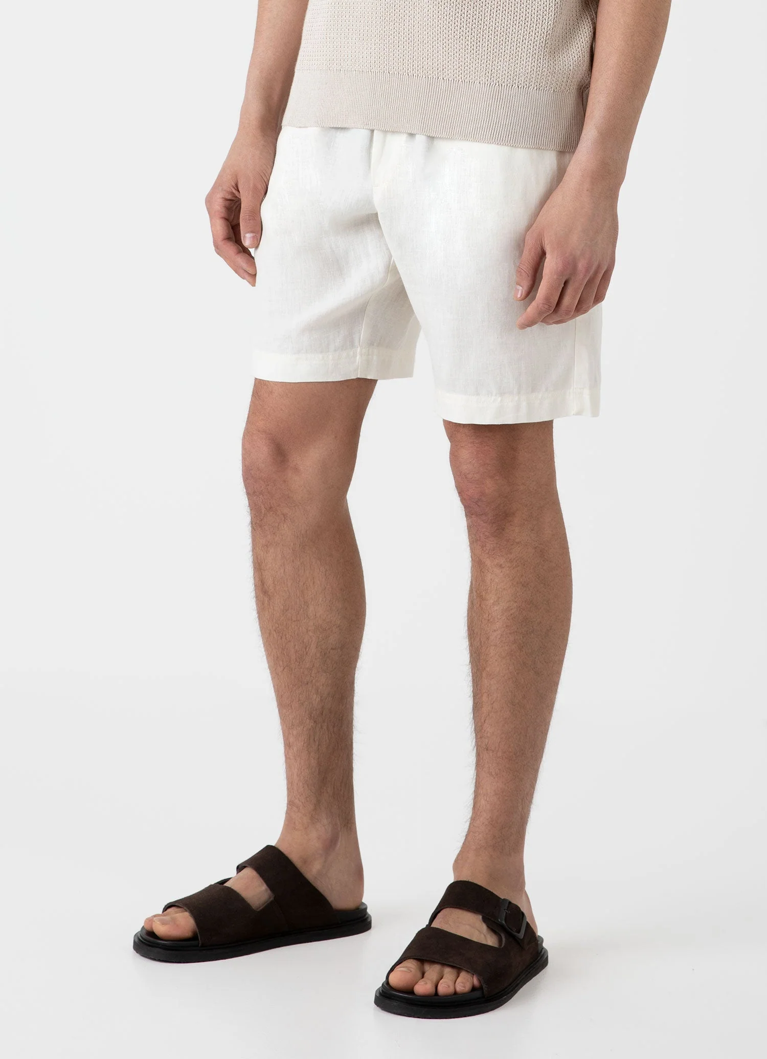 Men's Linen Drawstring Short in White - Image 2