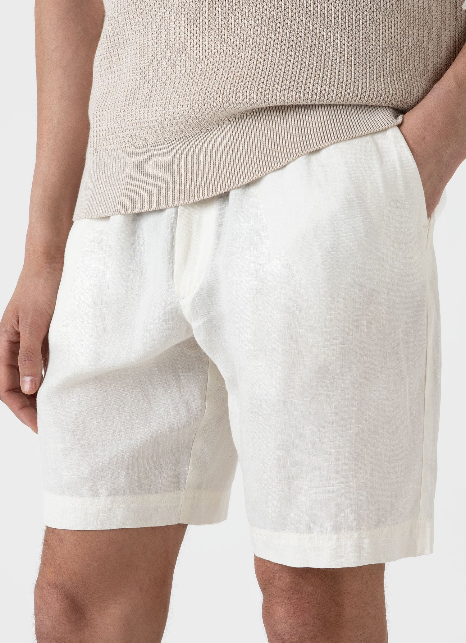Men's Linen Drawstring Short in White - Image 5