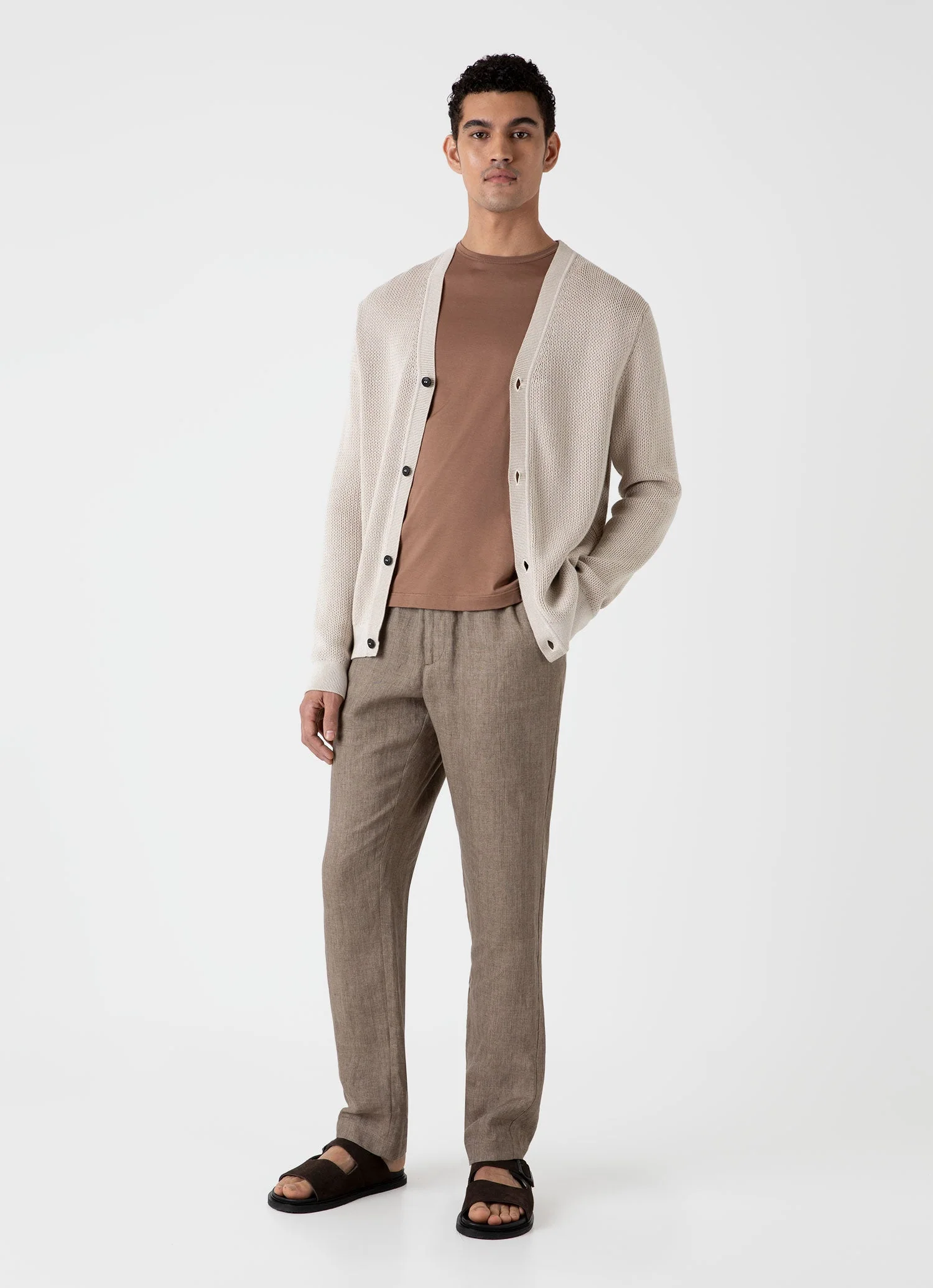 Men's Linen Drawstring Trouser in Dark Sand - Image 2