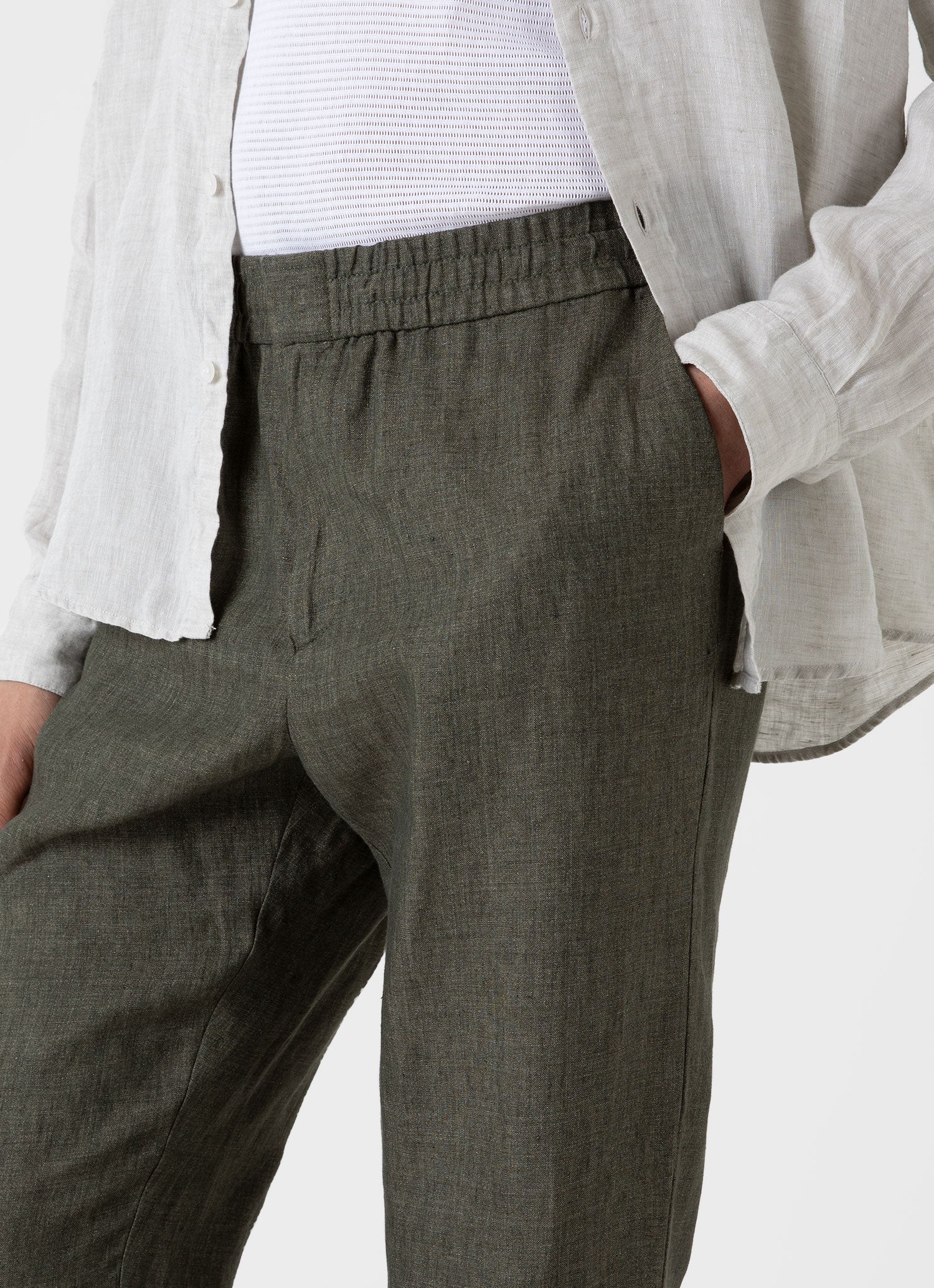 Men's Linen Drawstring Trouser in Light Khaki - Image 5