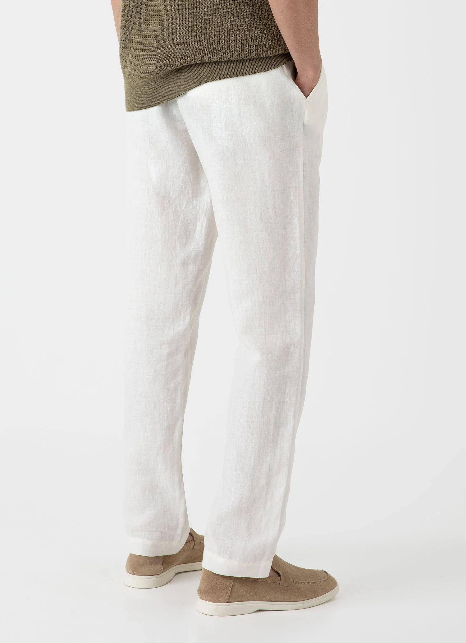 Men's Linen Drawstring Trouser in White - Image 5