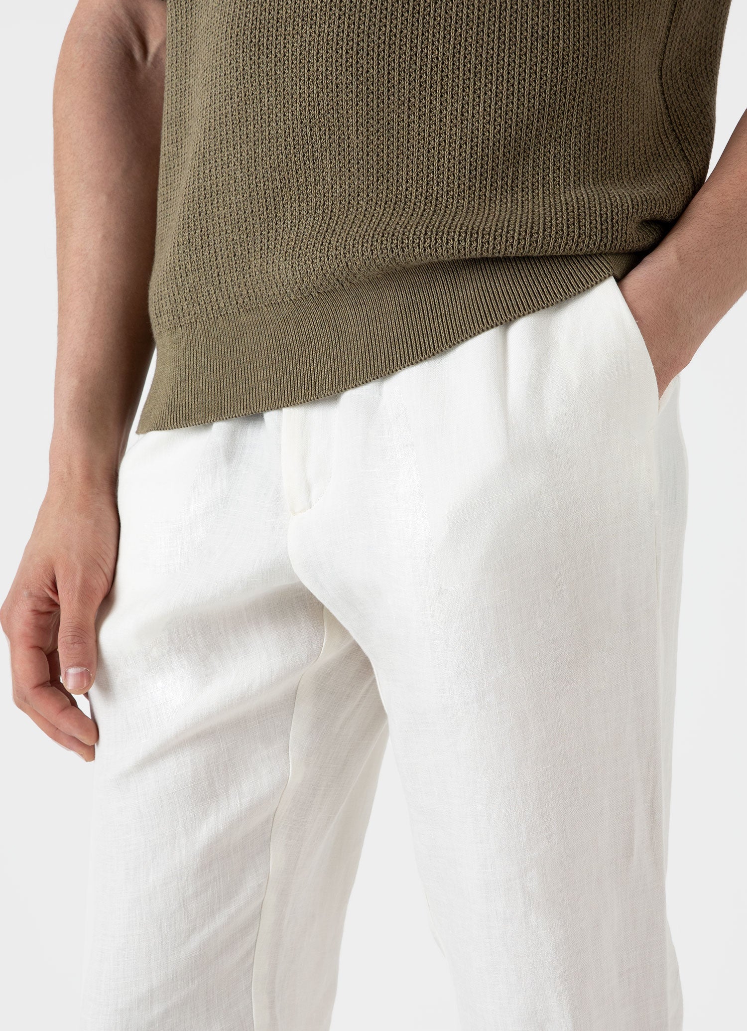 Men's Linen Drawstring Trouser in White - Image 6