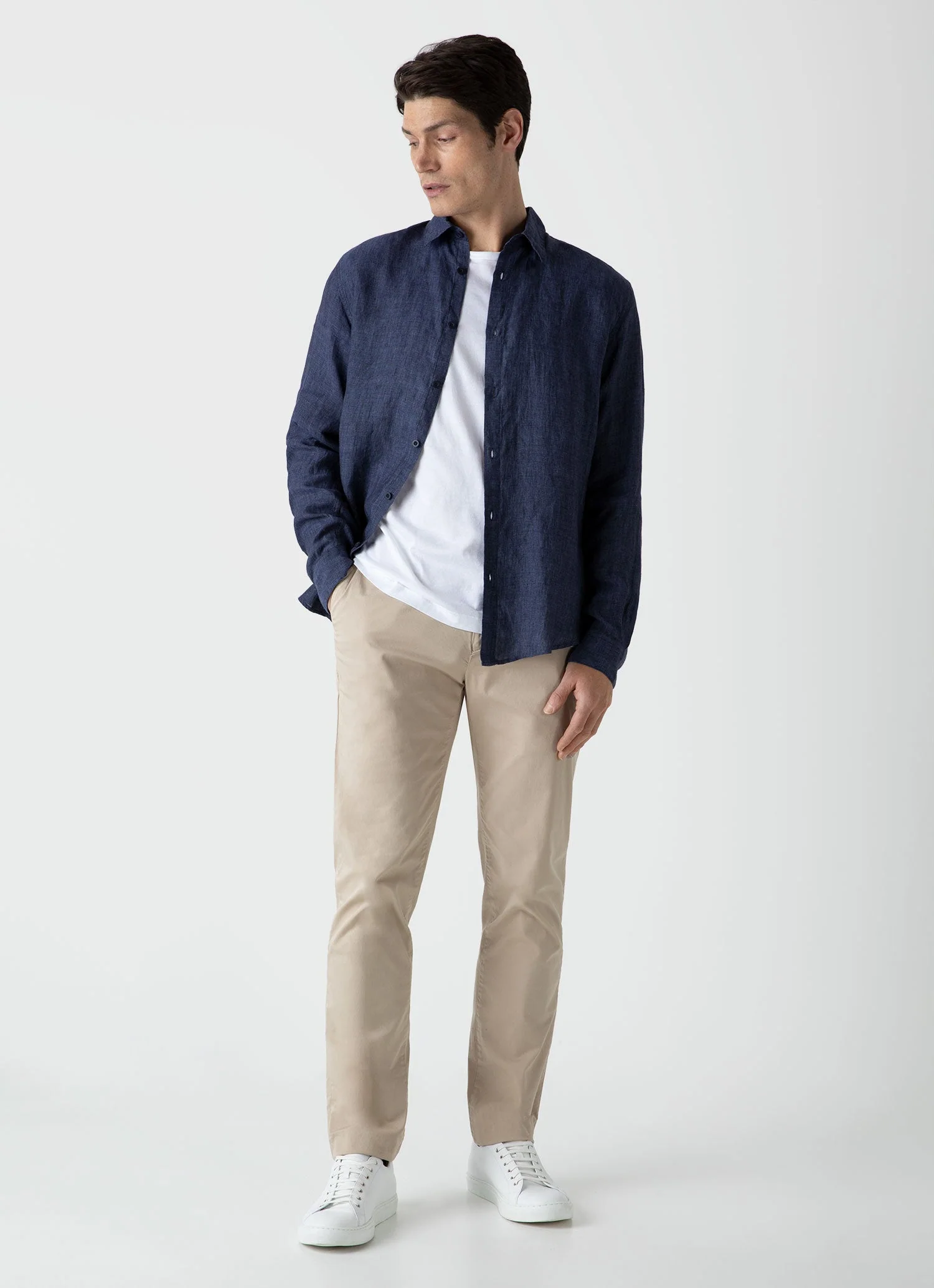 Men's Linen Shirt in Navy Melange - Image 3