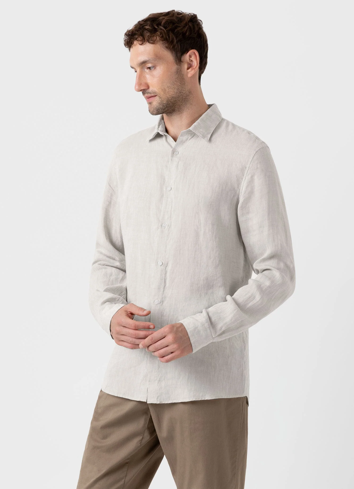 Men's Linen Shirt in Oatmeal Melange - Image 2
