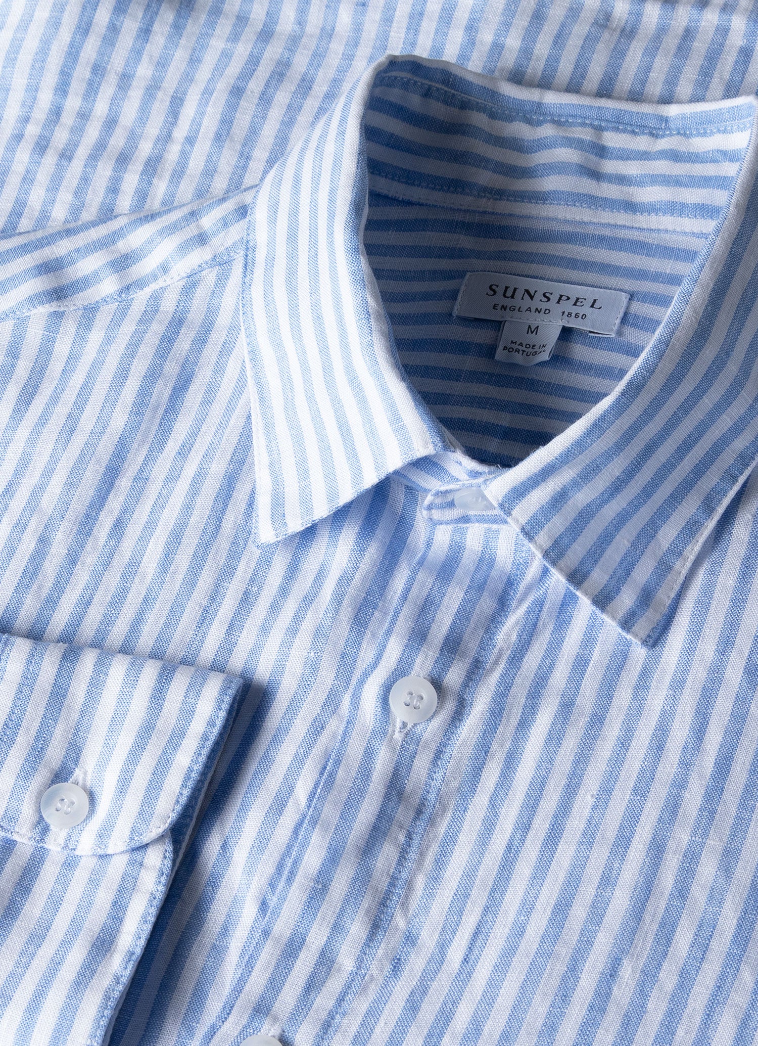 Men's Linen Shirt in Mid Blue/White - Image 4