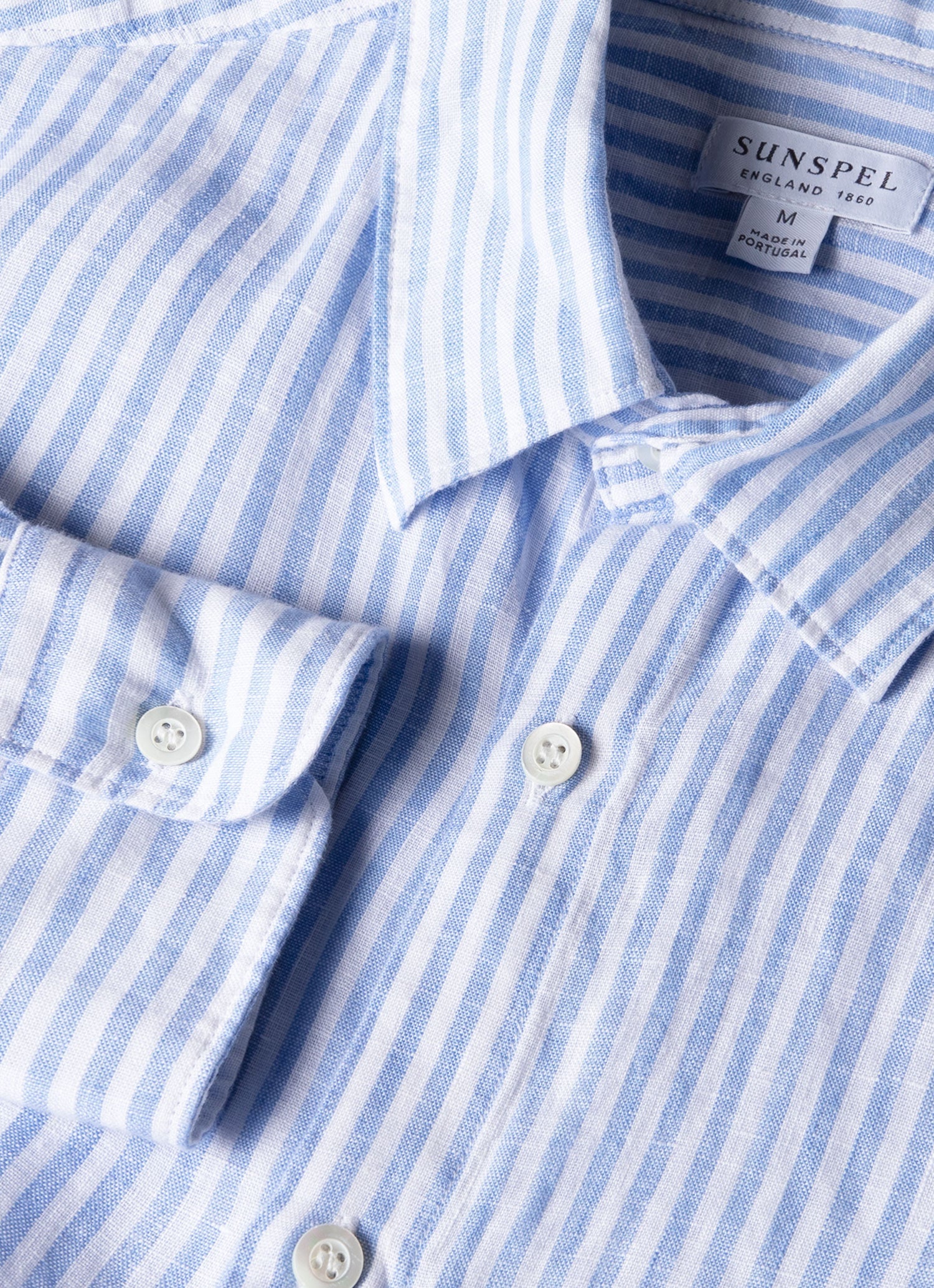 Men's Linen Shirt in Mid Blue/White - Image 4