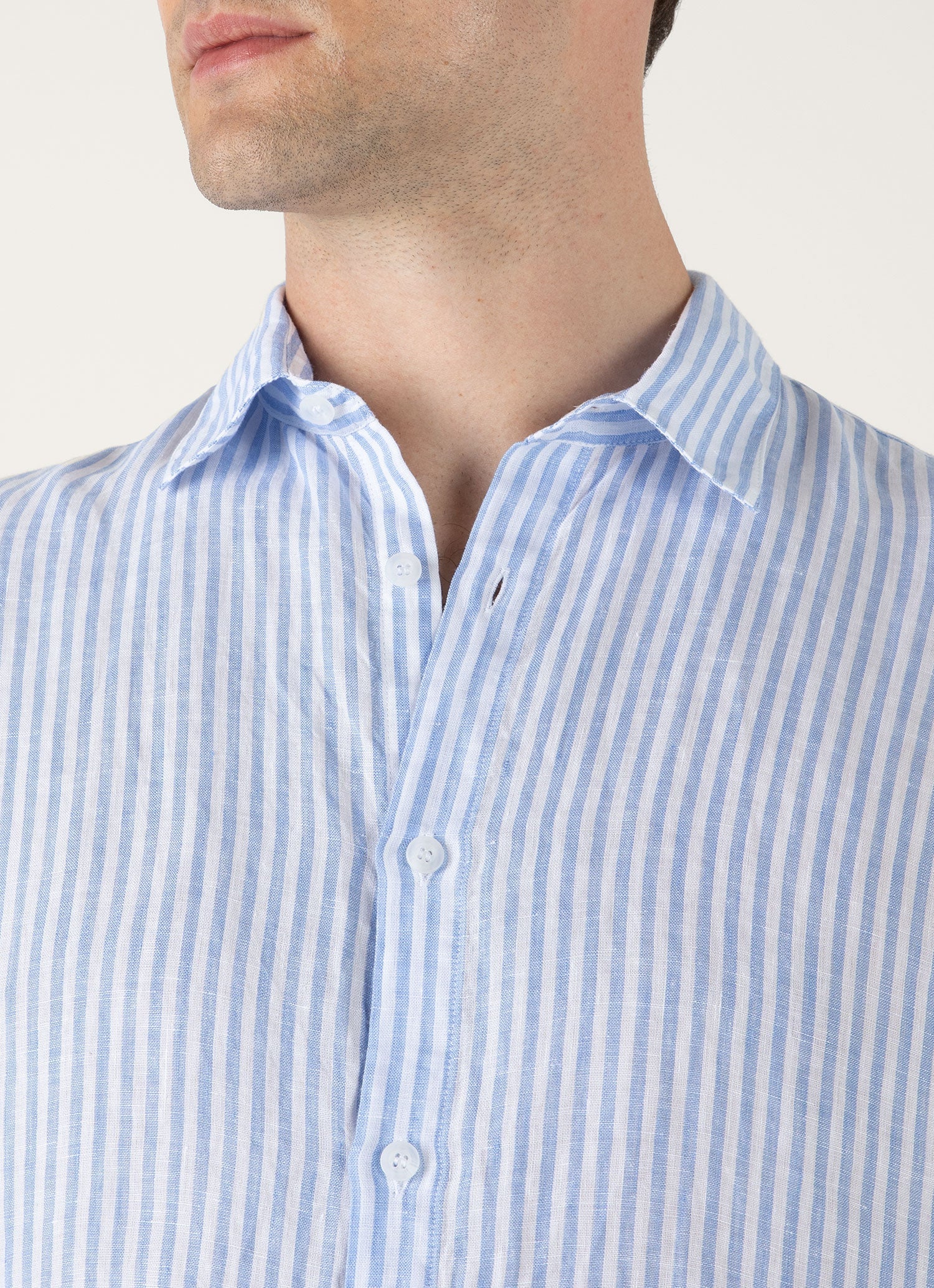 Men's Linen Shirt in Mid Blue/White - Image 6