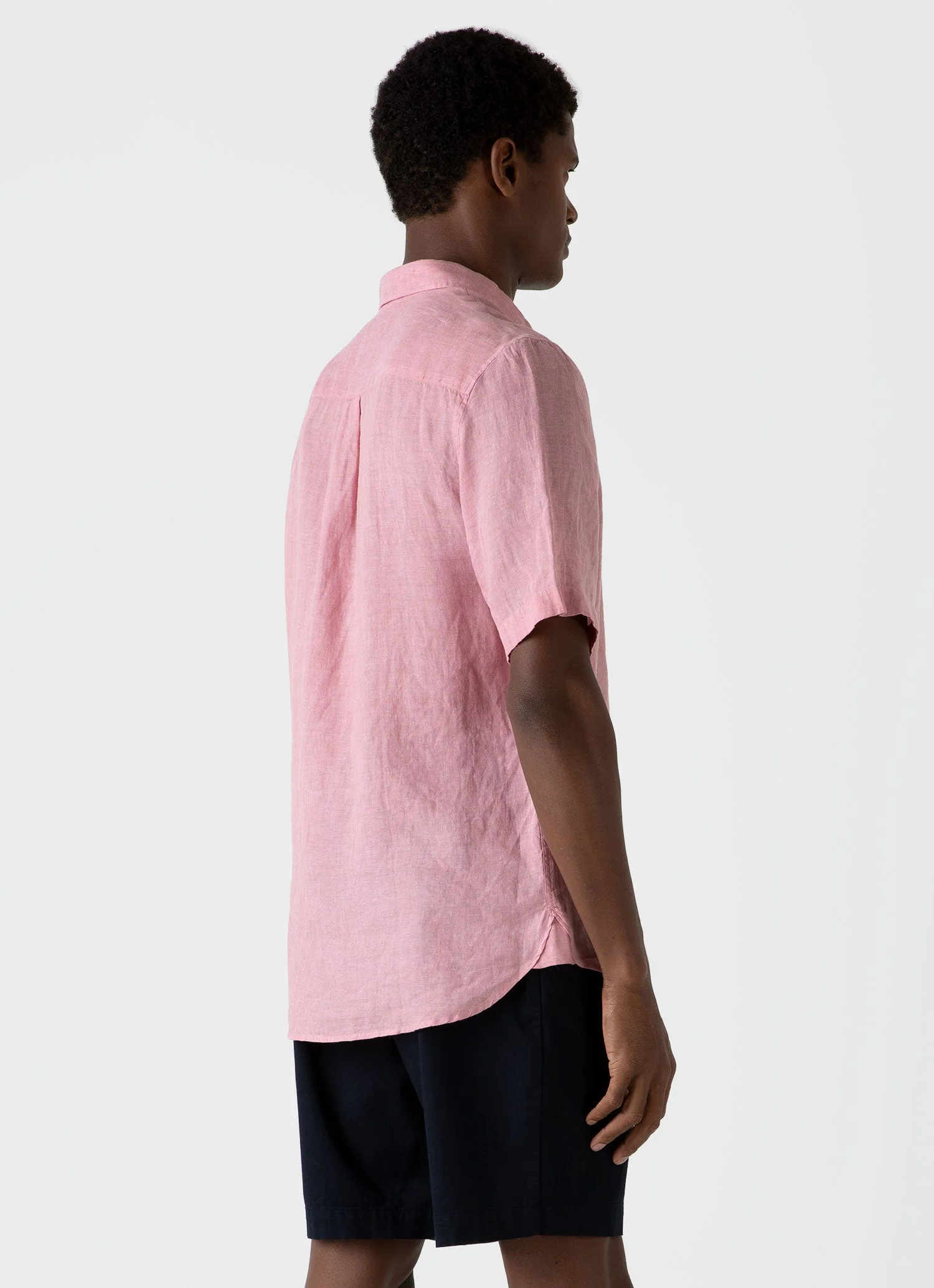 Men's Short Sleeve Linen Shirt in Shell Pink - Image 4