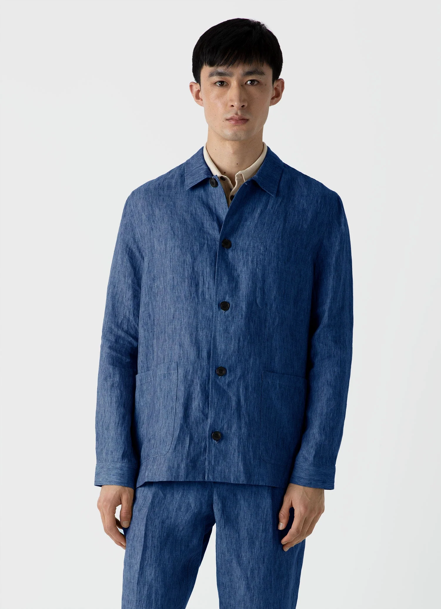 Men's Linen Twin Pocket Jacket in Blue Melange - Image 2