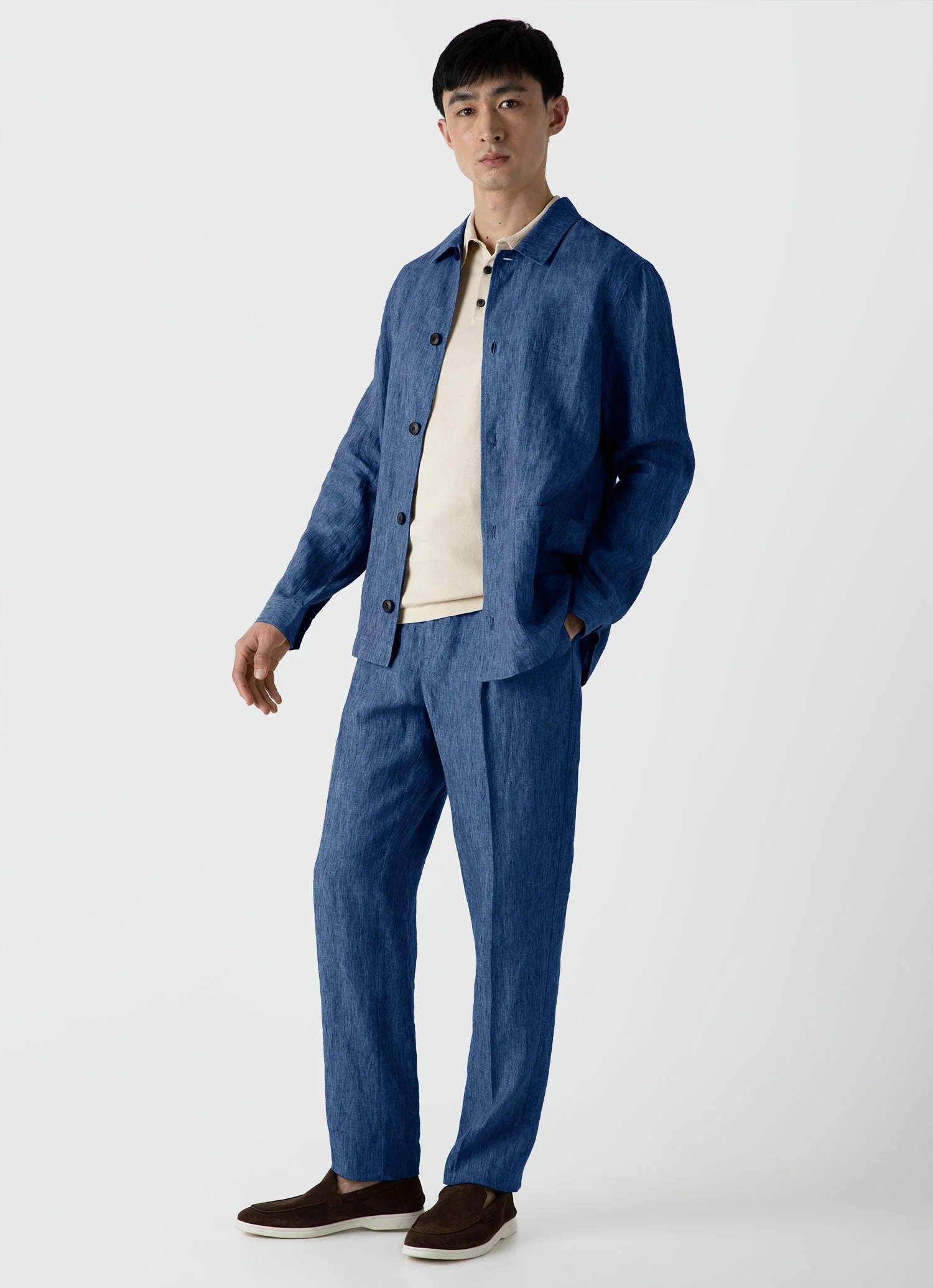 Men's Linen Twin Pocket Jacket in Blue Melange - Image 3