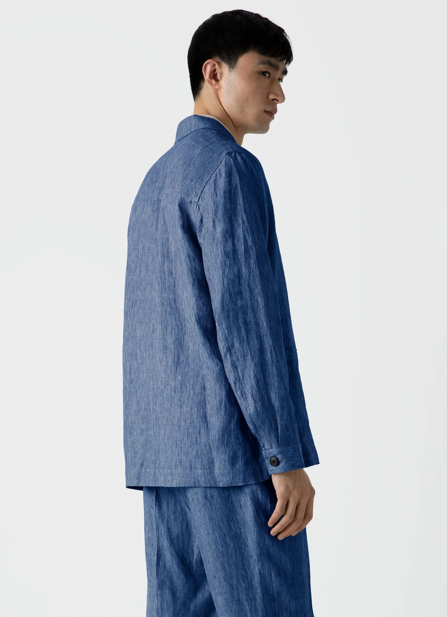 Men's Linen Twin Pocket Jacket in Blue Melange - Image 4