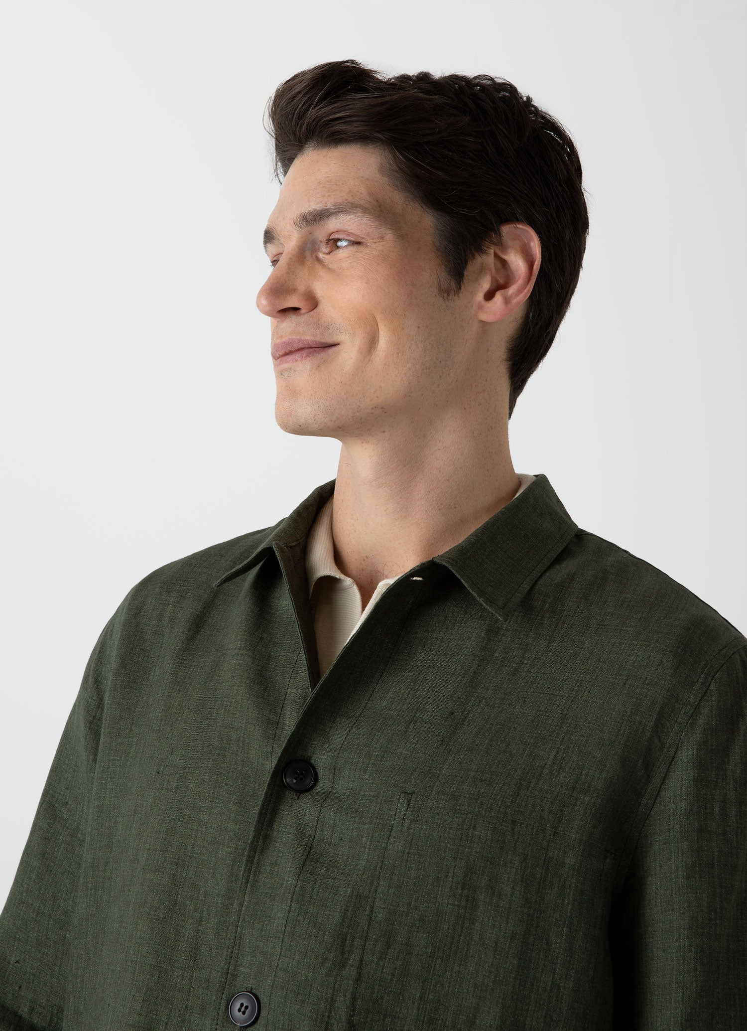 Men's Linen Twin Pocket Jacket in Hunter Green - Image 5