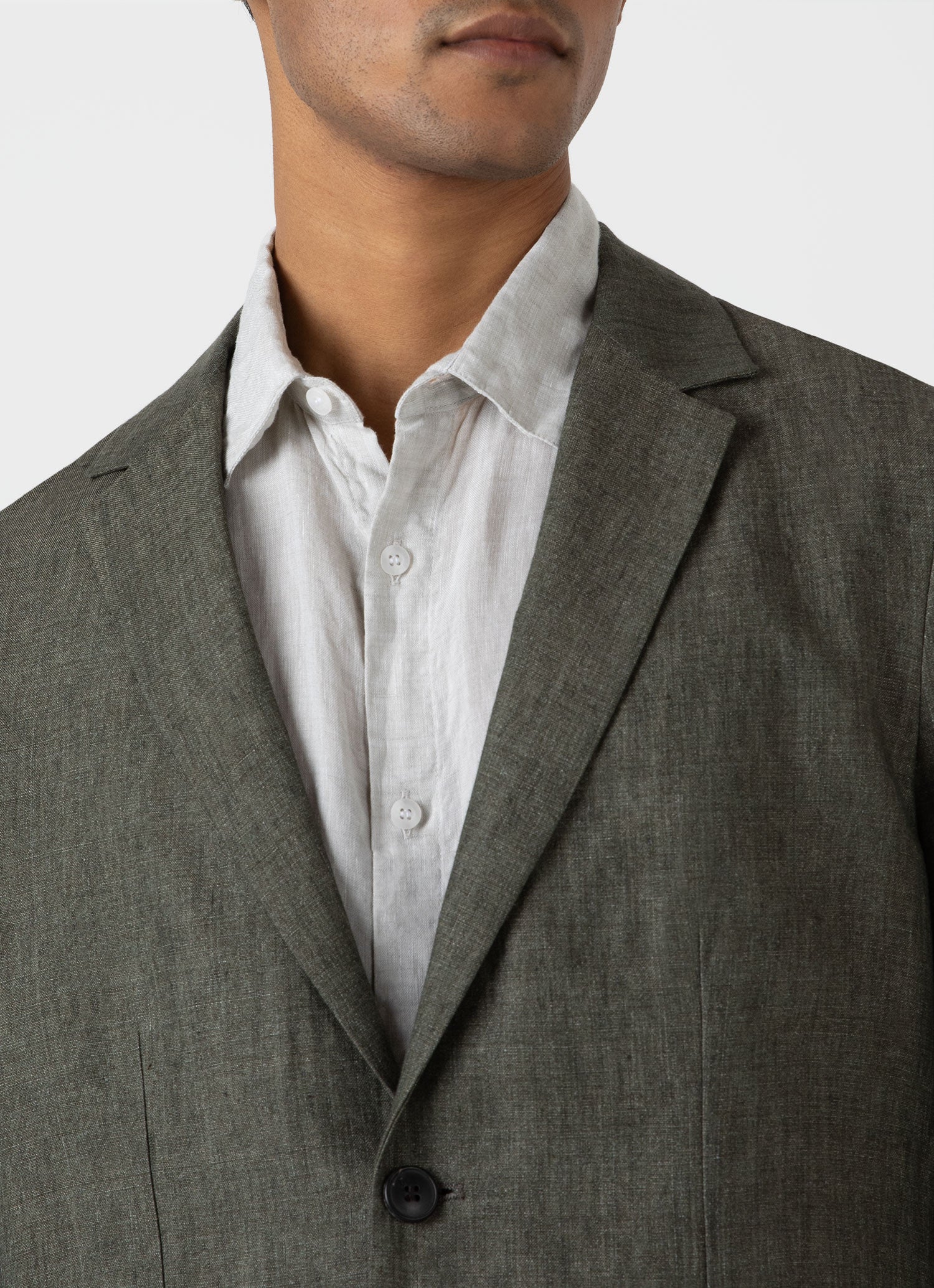 Men's Linen Unstructured Blazer in Light Khaki - Image 6