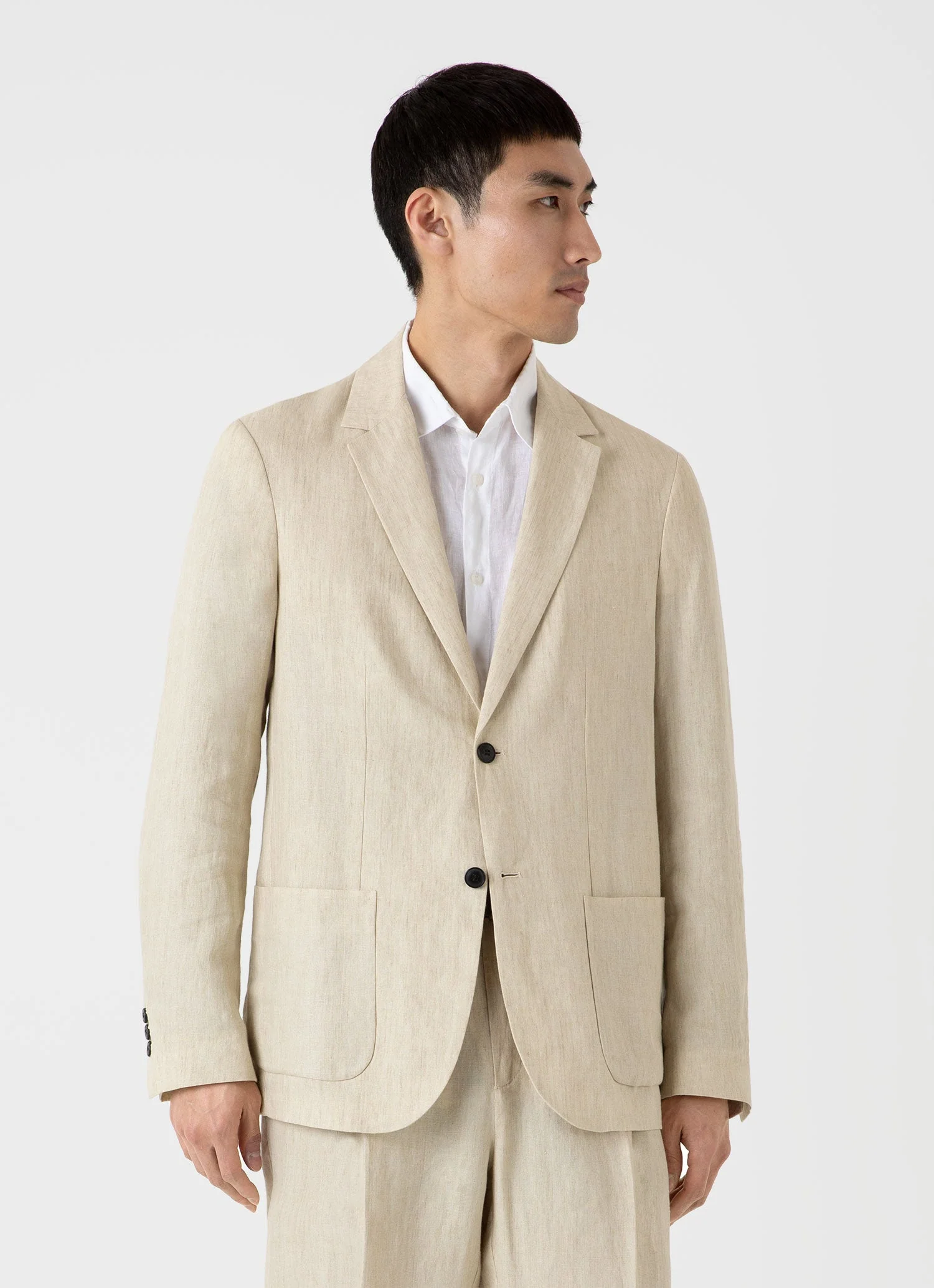 Men's Linen Unstructured Blazer in Light Sand - Image 2