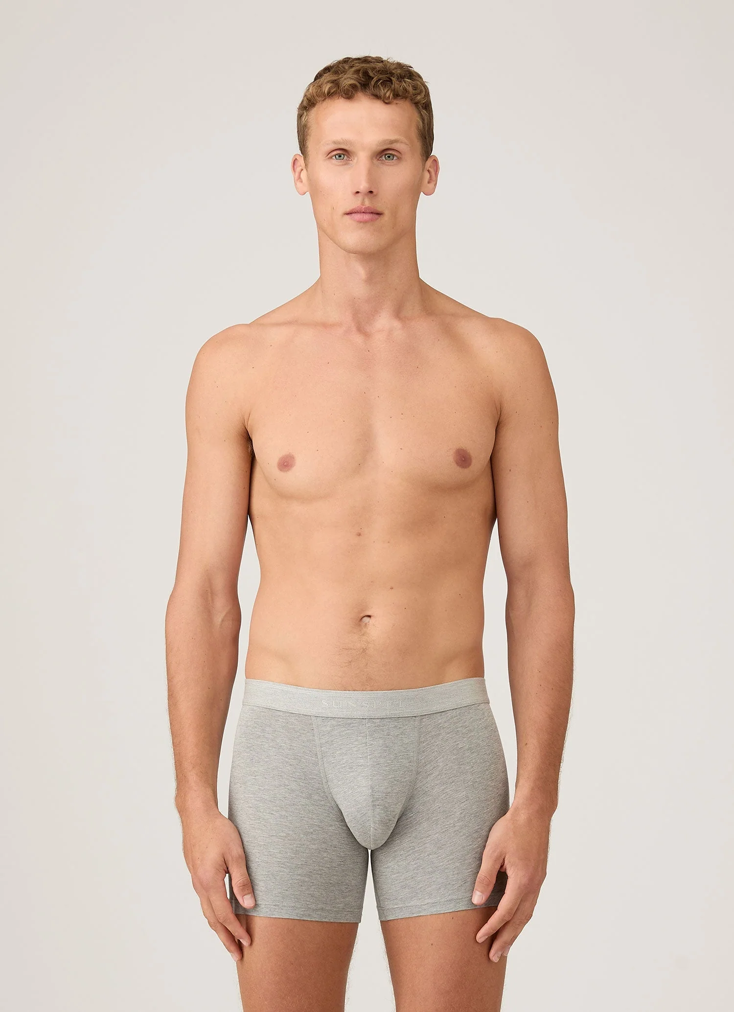 Men's Stretch Cotton Boxer Briefs in Grey Melange - Image 2