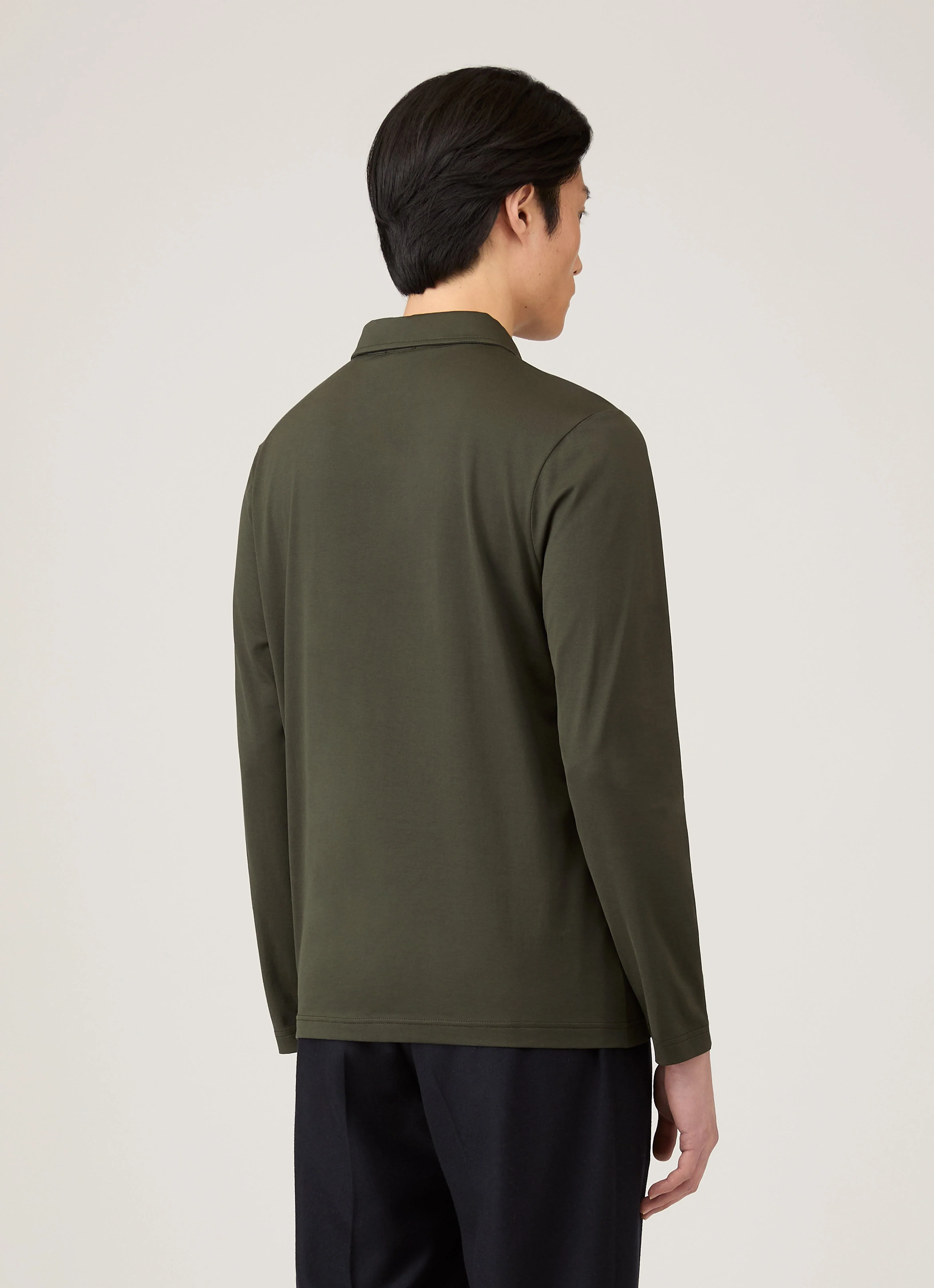 Men's Long Sleeve Classic Jersey Polo Shirt in Dark Green - Image 5