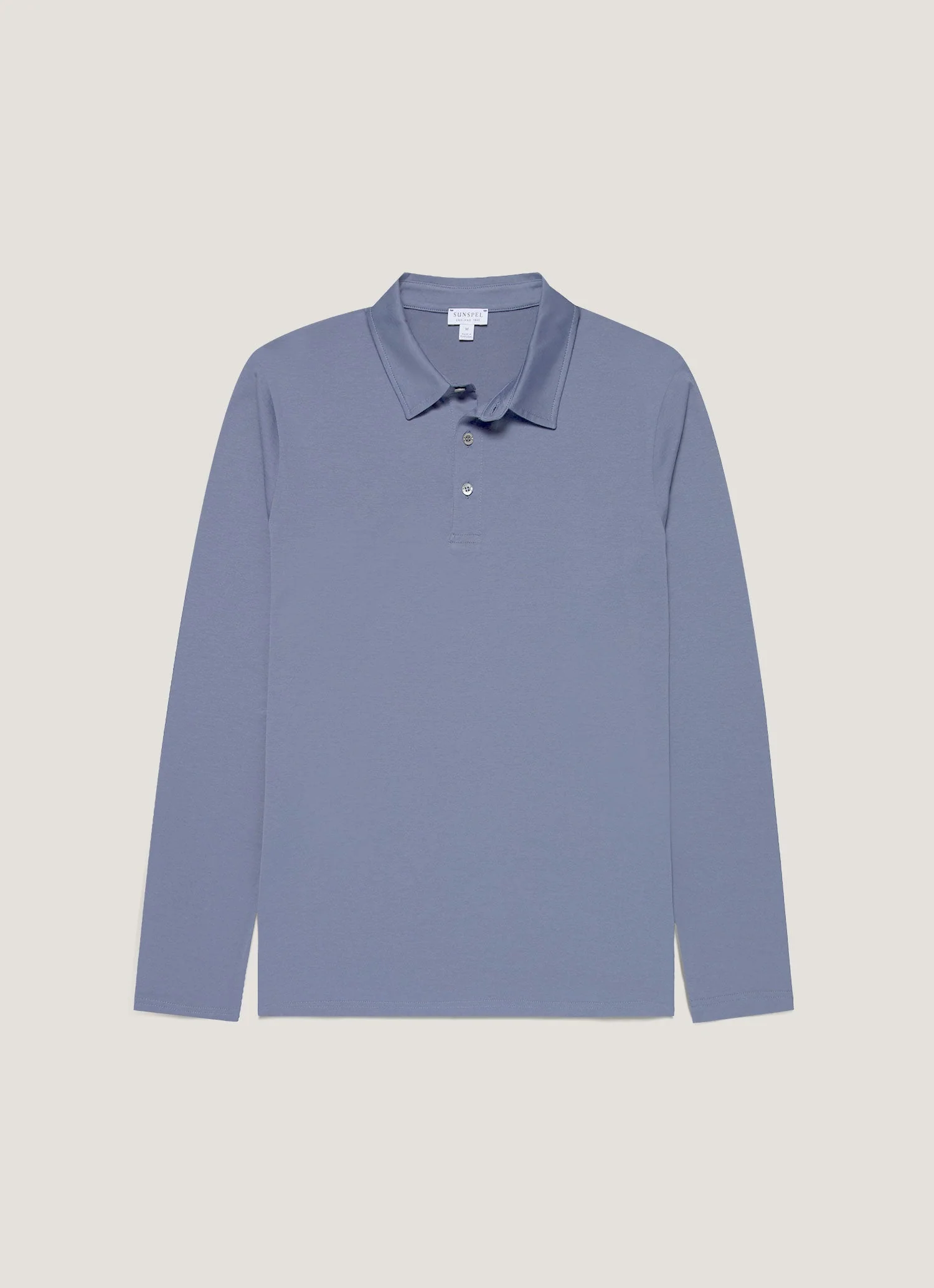 Men's Long Sleeve Classic Jersey Polo Shirt in Selvedge Blue