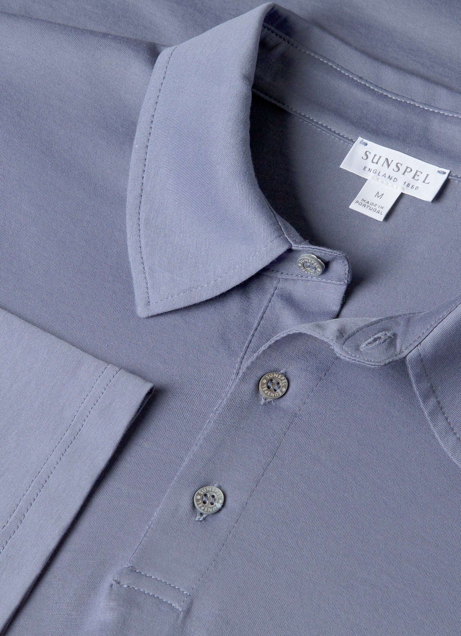 Men's Long Sleeve Classic Jersey Polo Shirt in Selvedge Blue - Image 4