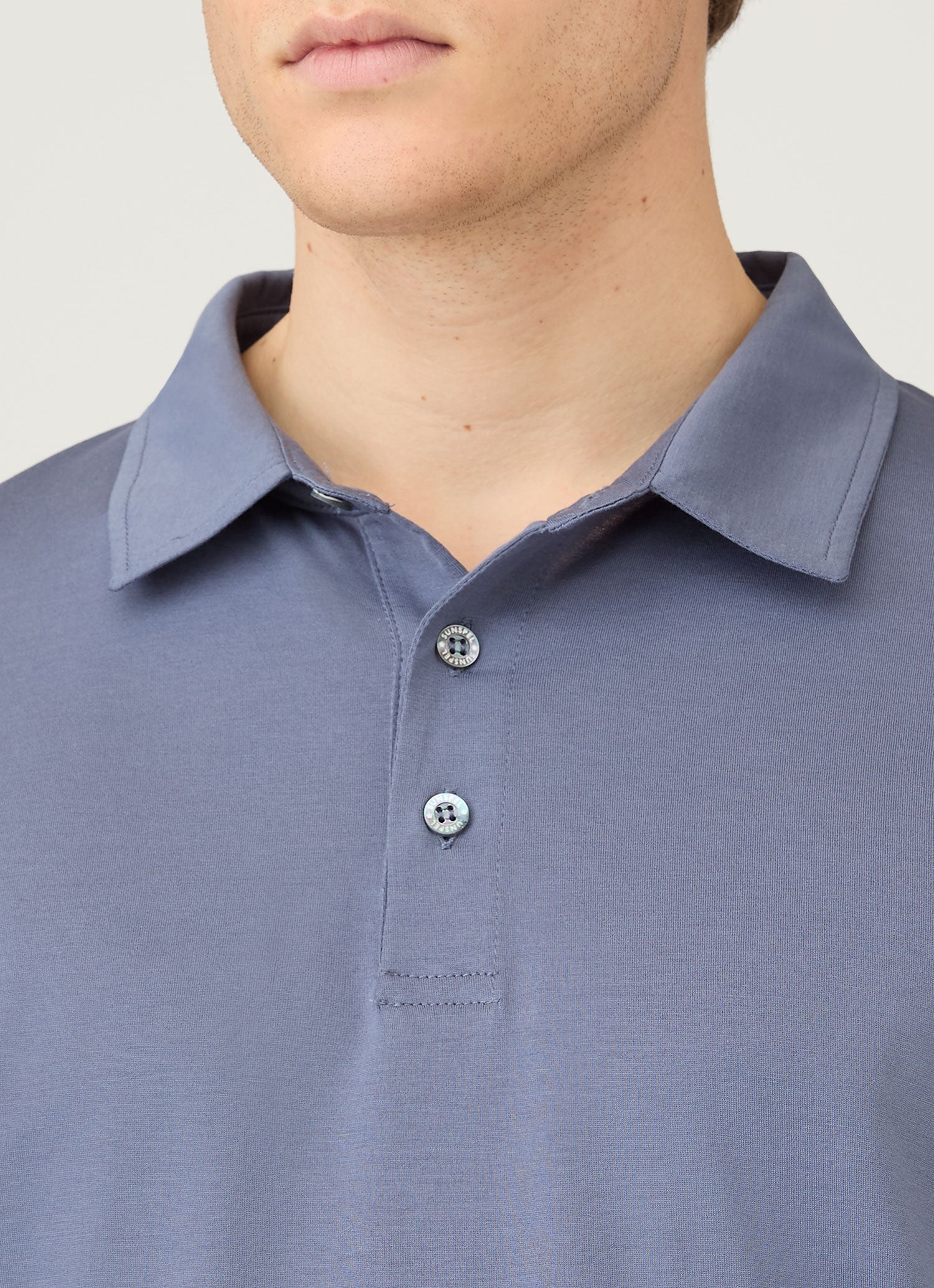 Men's Long Sleeve Classic Jersey Polo Shirt in Selvedge Blue - Image 6