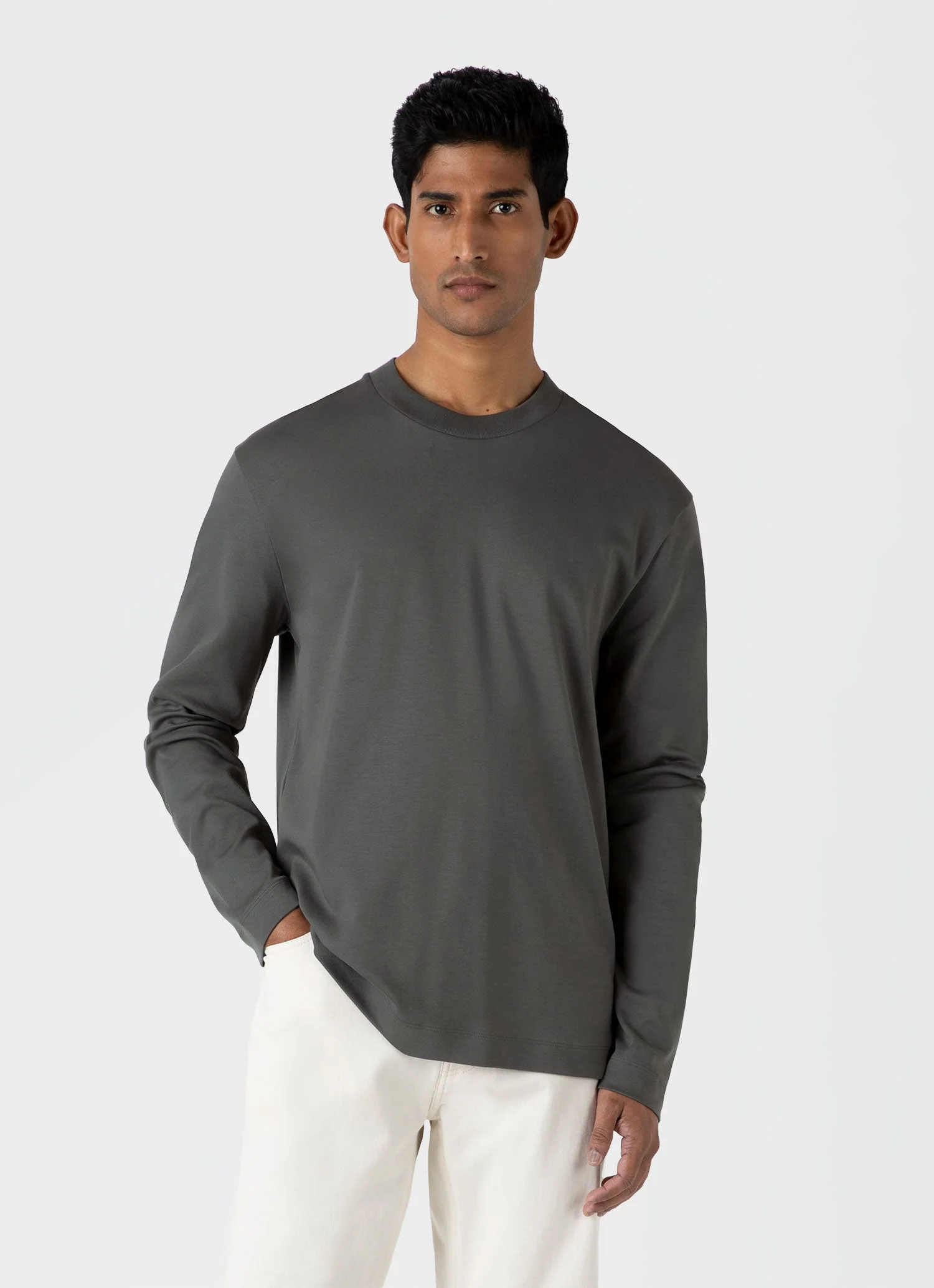 Men's Long Sleeve Heavyweight T-shirt in Drill Green - Image 2