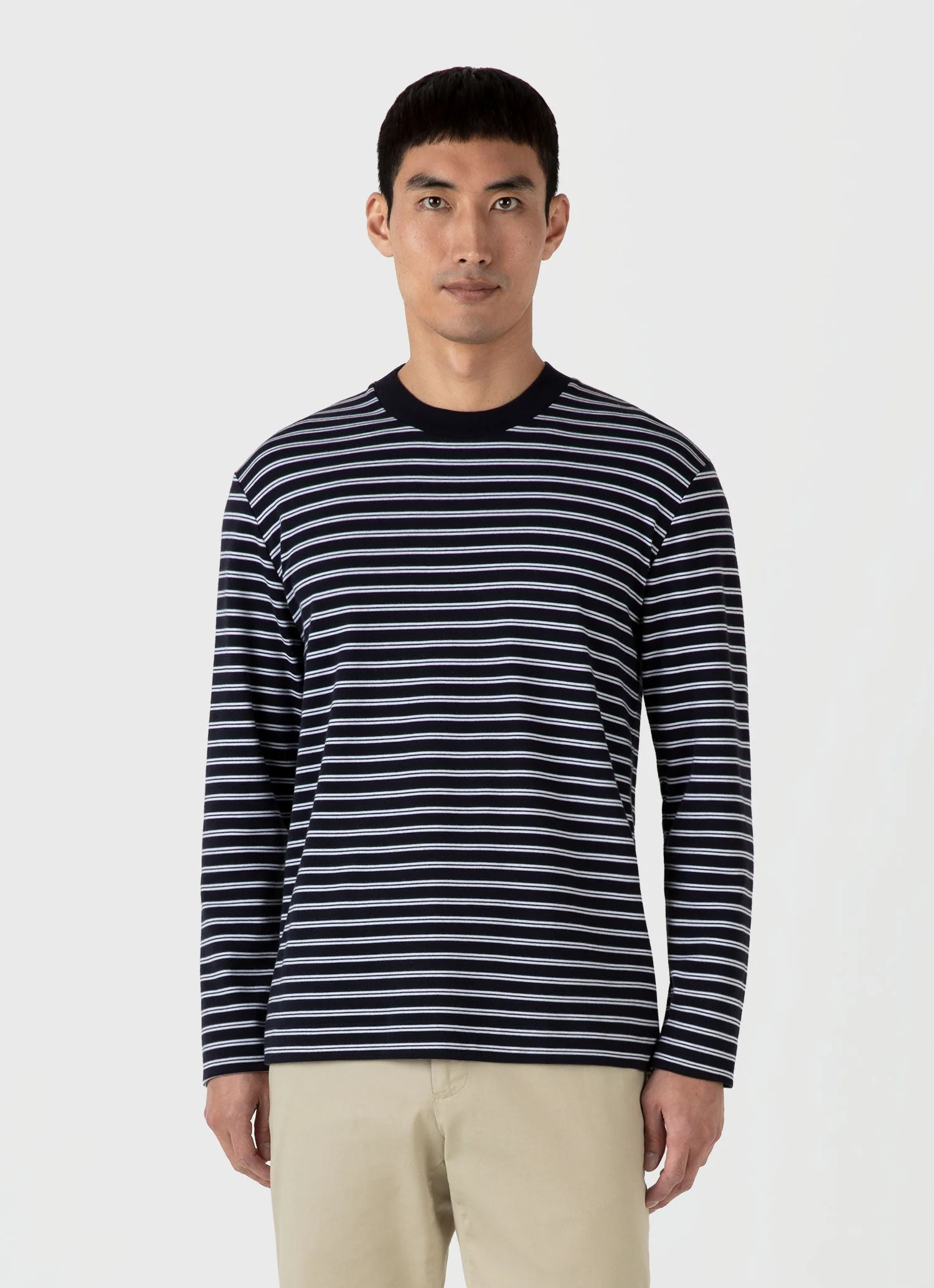 Men's Long Sleeve Heavyweight T-shirt in Navy/White - Image 2