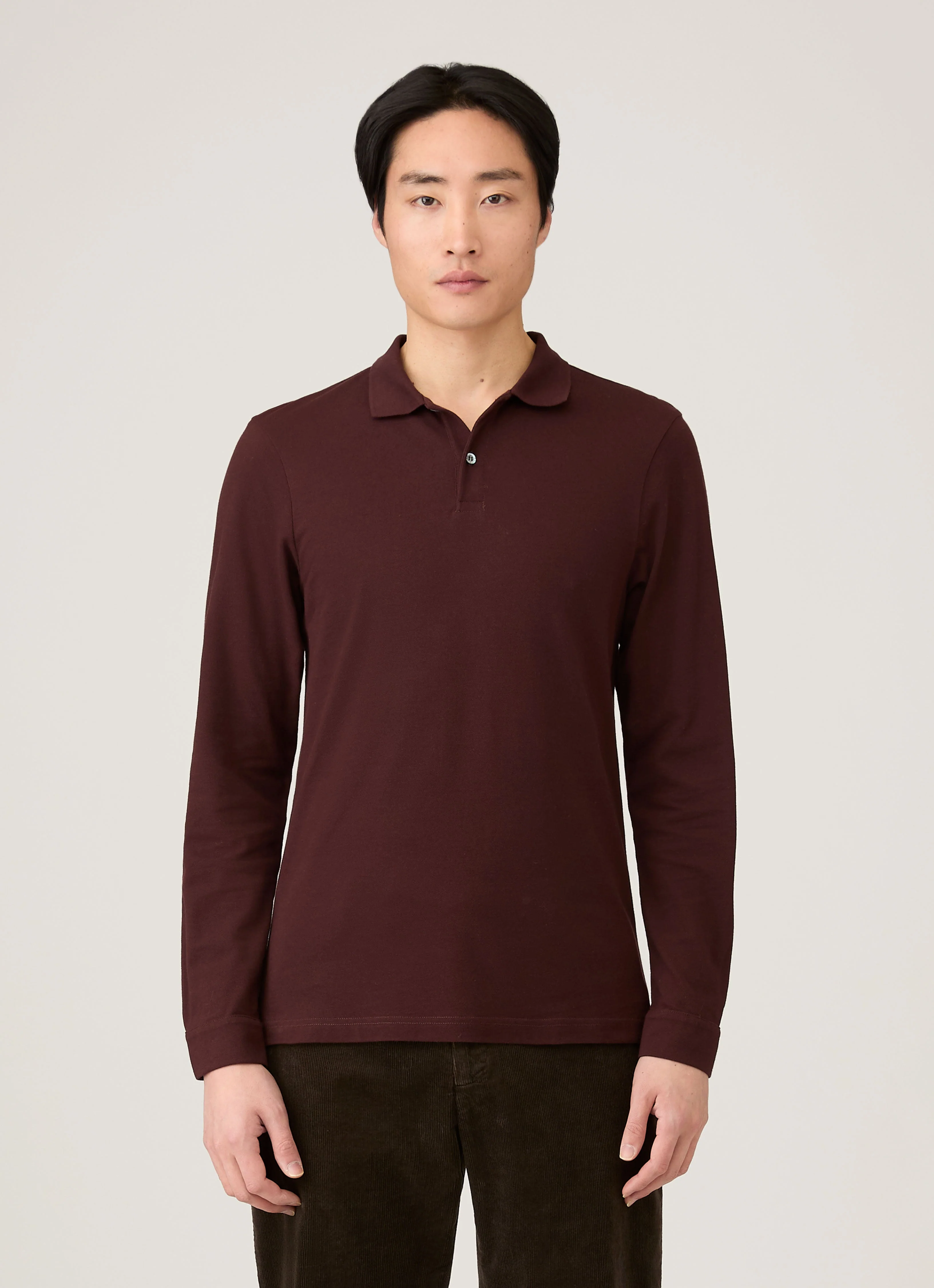 Men's Long Sleeve Piqué Polo Shirt in Bakelite - Image 2
