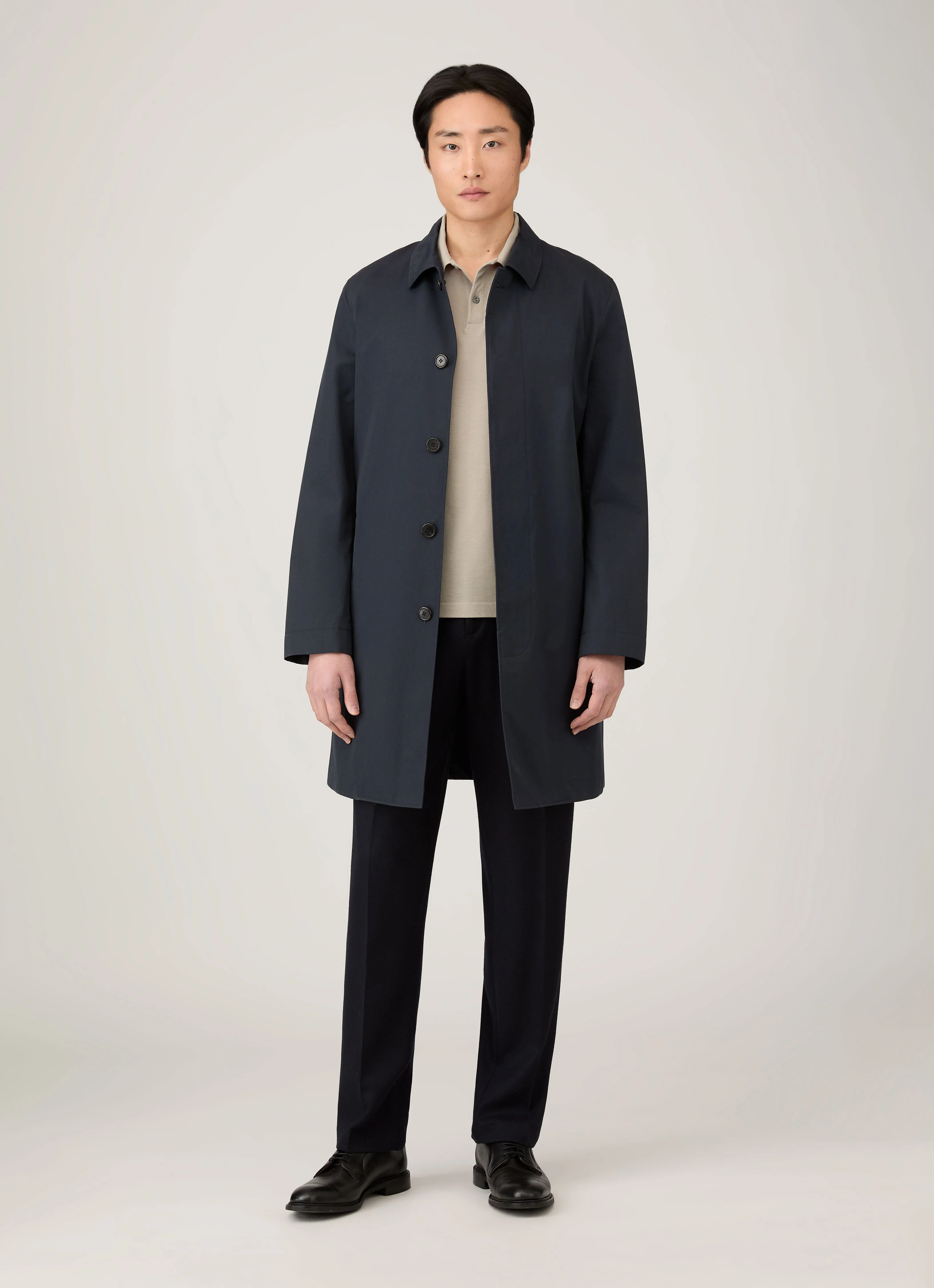 Men's Long Sleeve Piqué Polo Shirt in Fog - Image 3