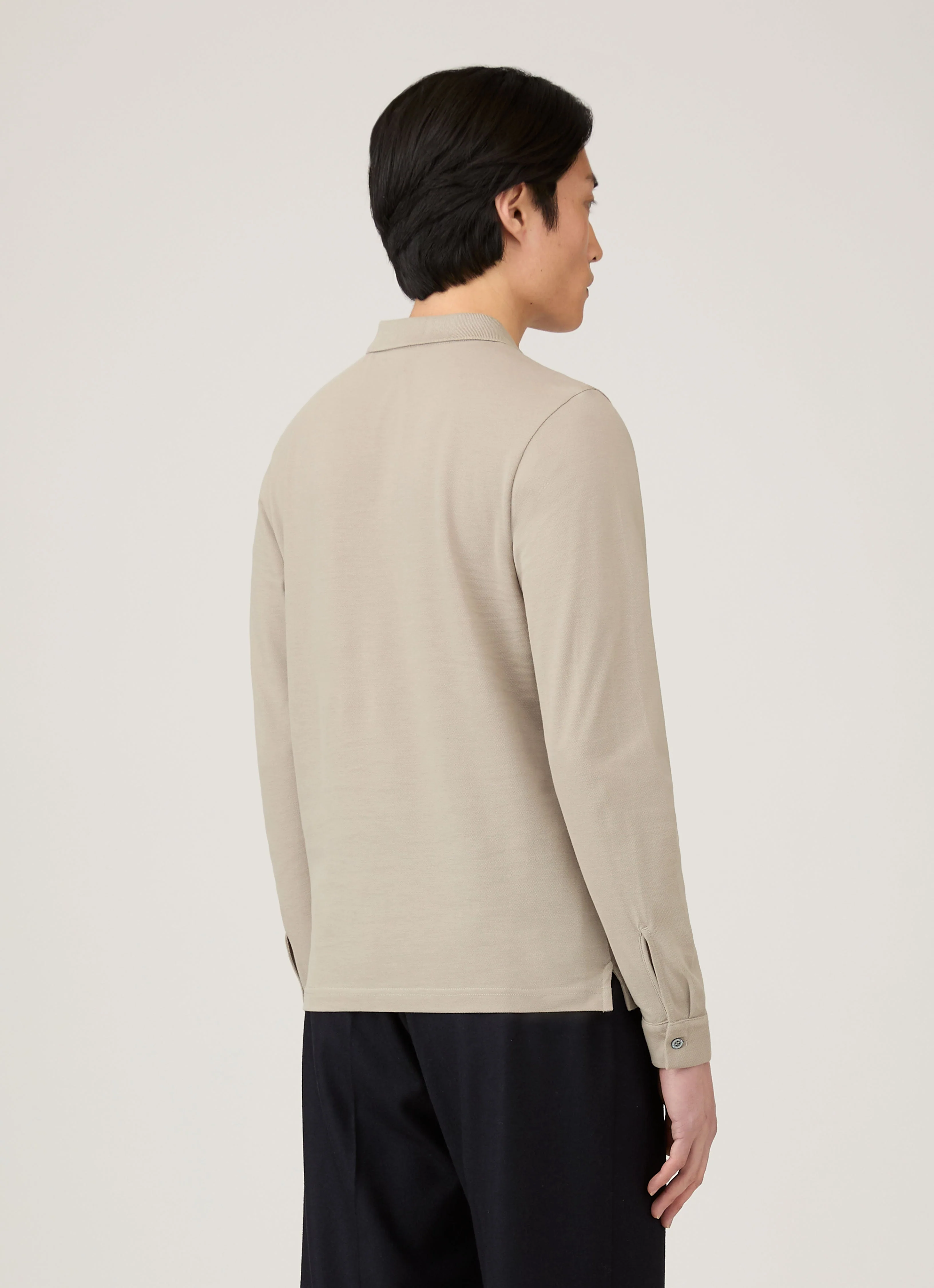 Men's Long Sleeve Piqué Polo Shirt in Fog - Image 5