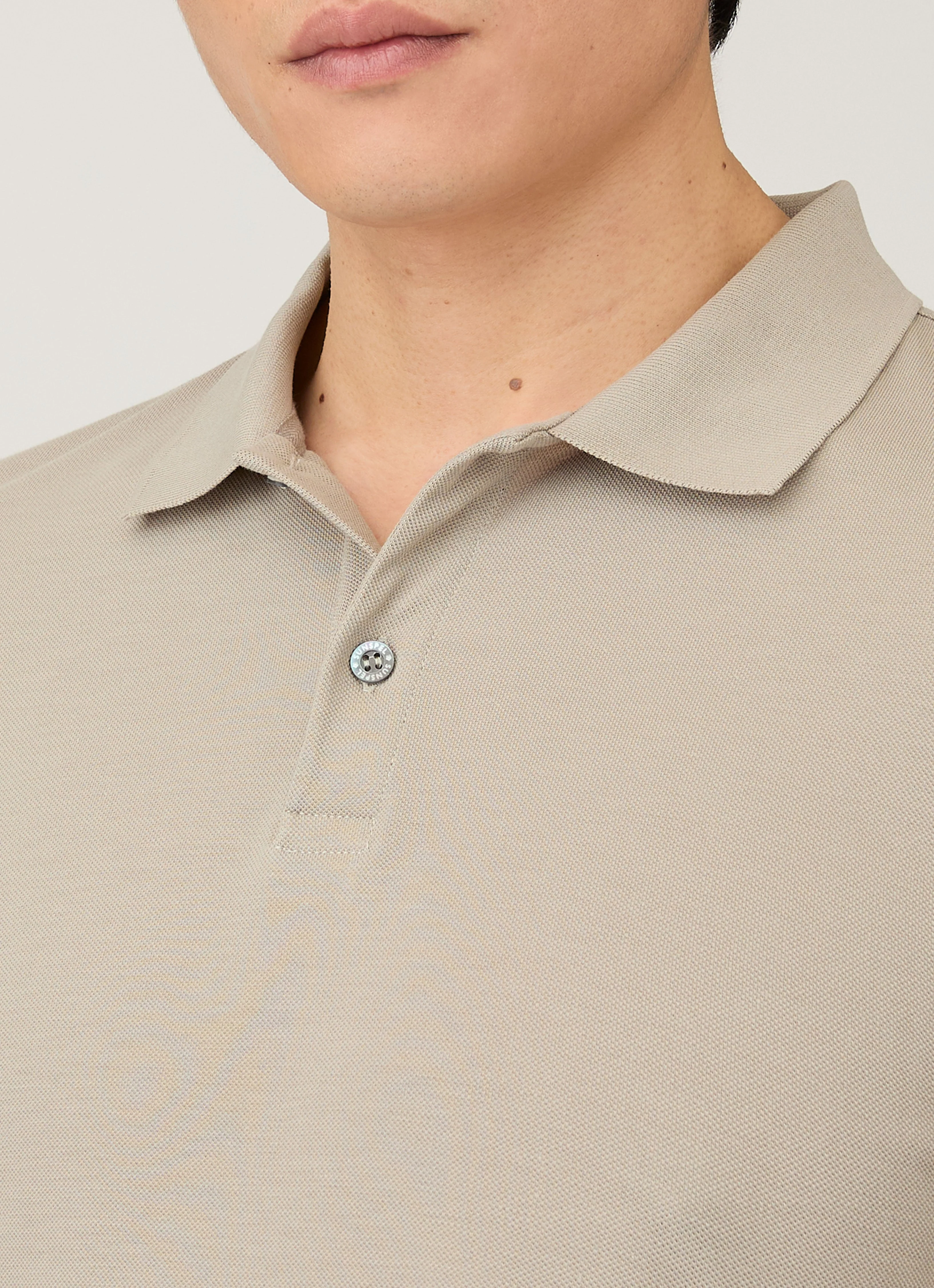 Men's Long Sleeve Piqué Polo Shirt in Fog - Image 6