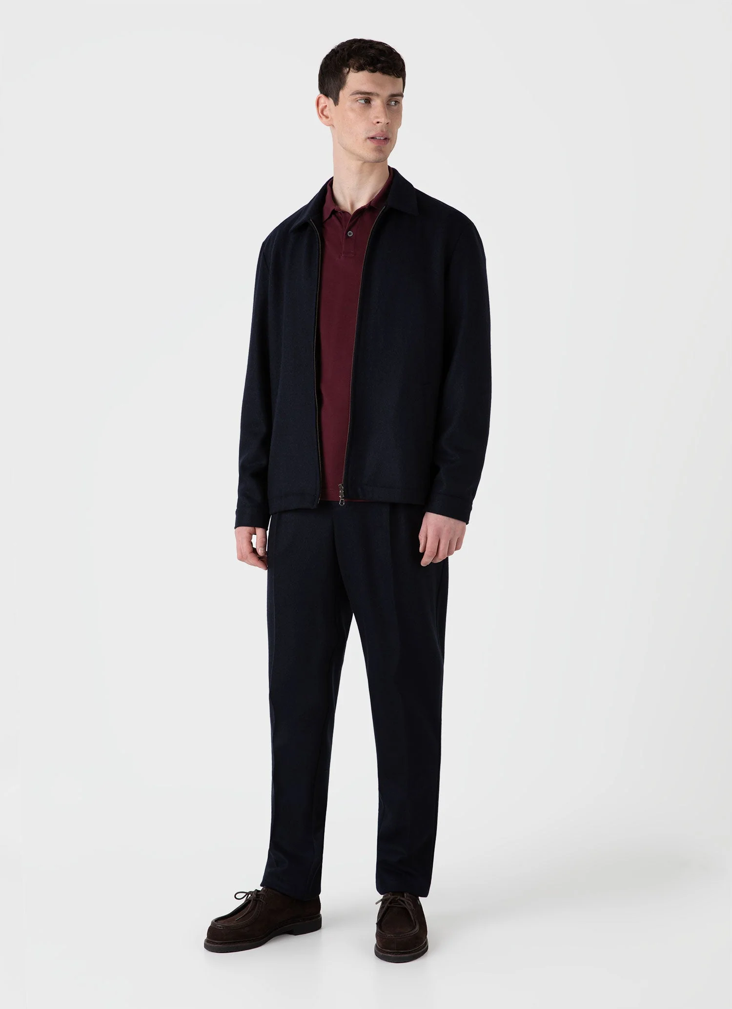 Men's Long Sleeve Piqué Polo Shirt in Port - Image 3