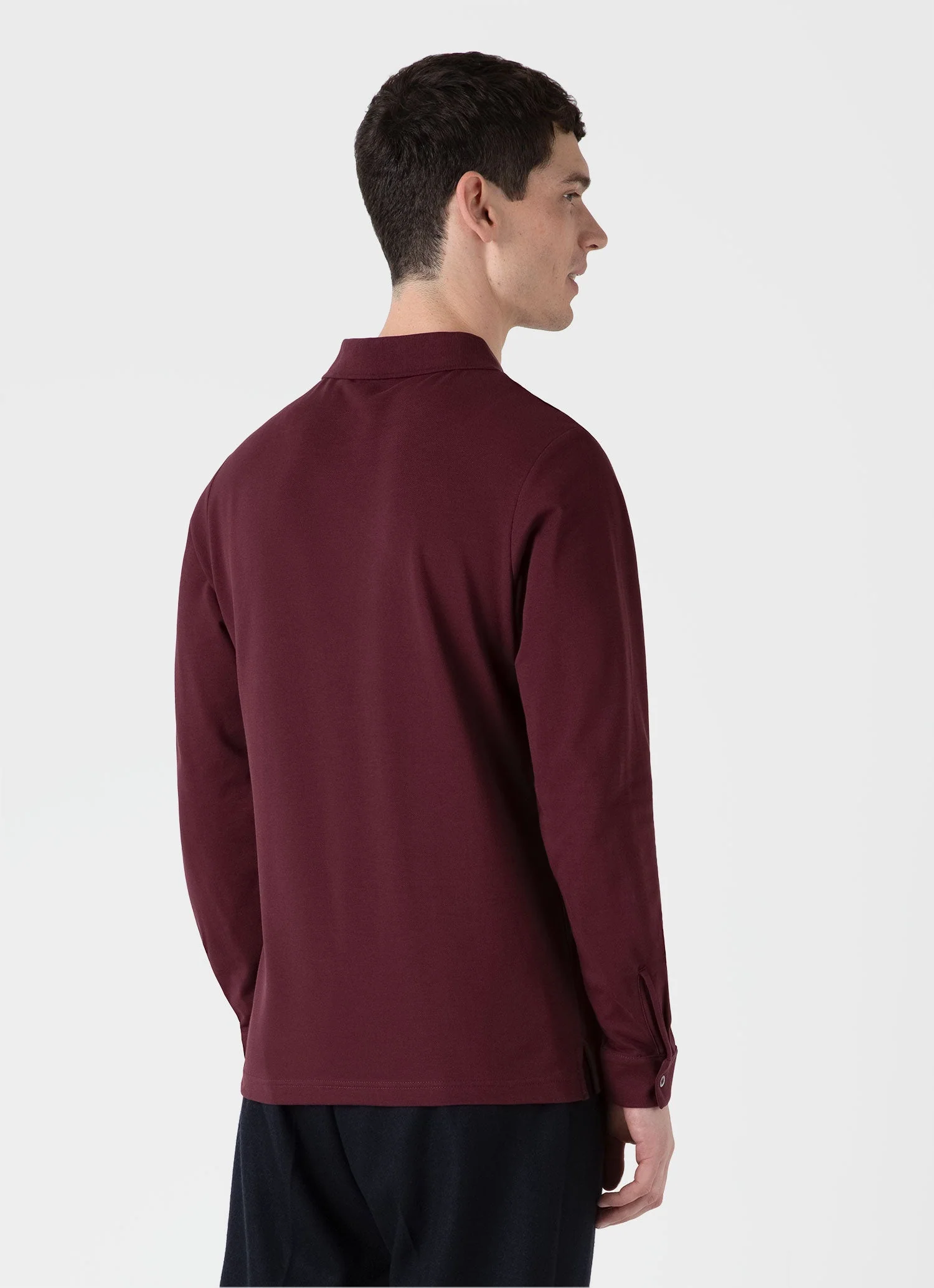 Men's Long Sleeve Piqué Polo Shirt in Port - Image 5