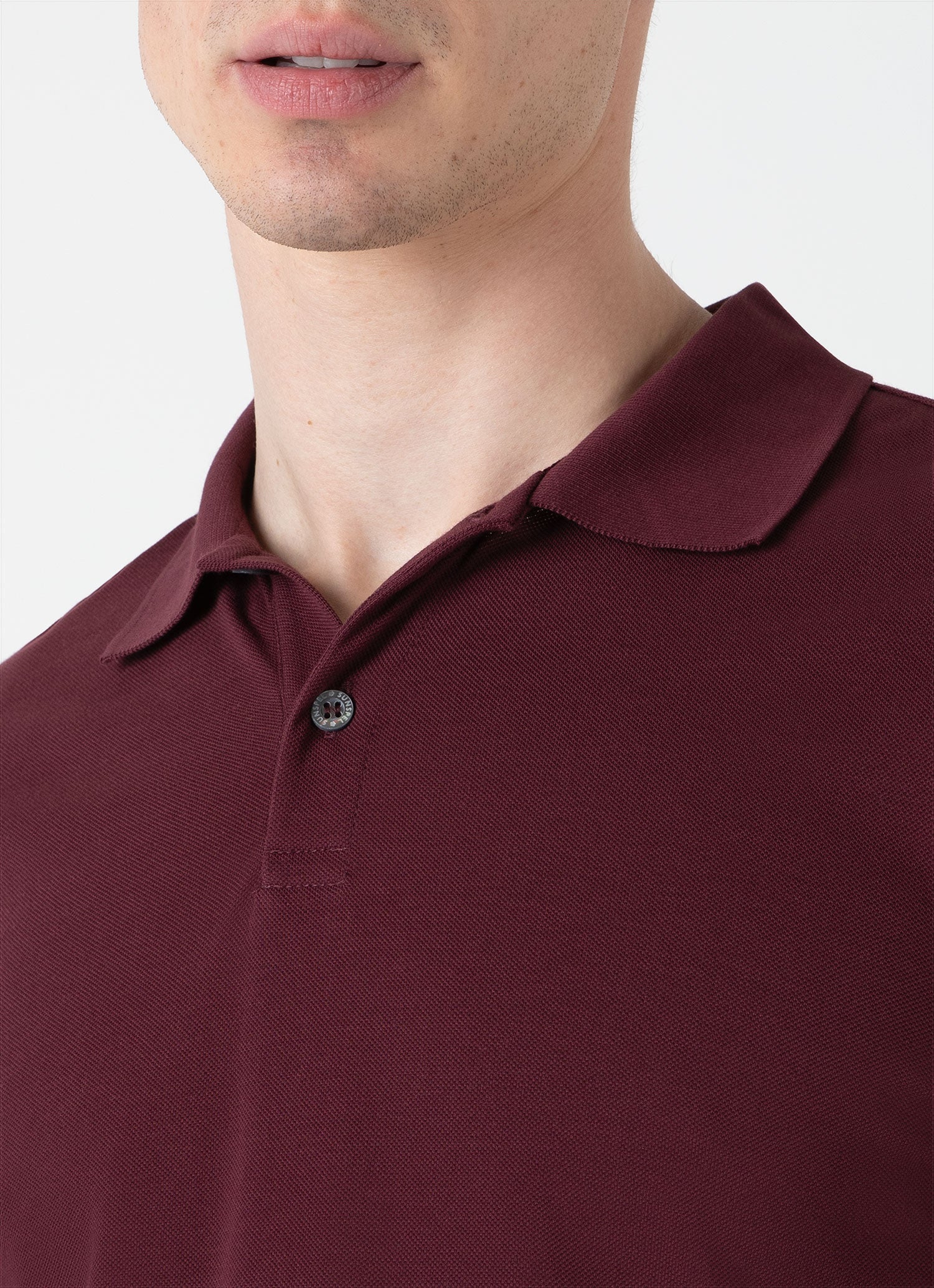 Men's Long Sleeve Piqué Polo Shirt in Port - Image 6