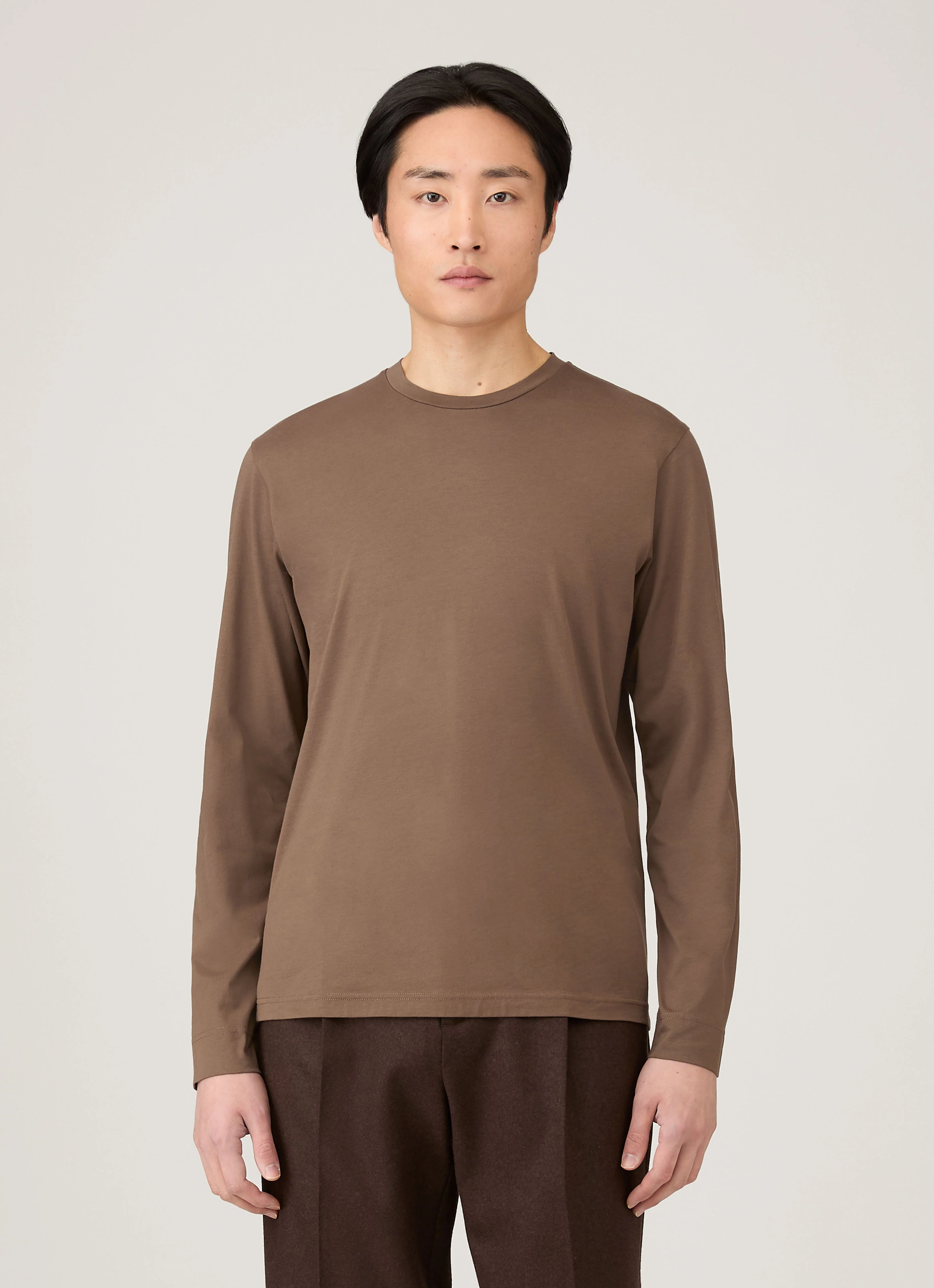 Men's Long Sleeve Riviera Midweight T-shirt in Bark - Image 2