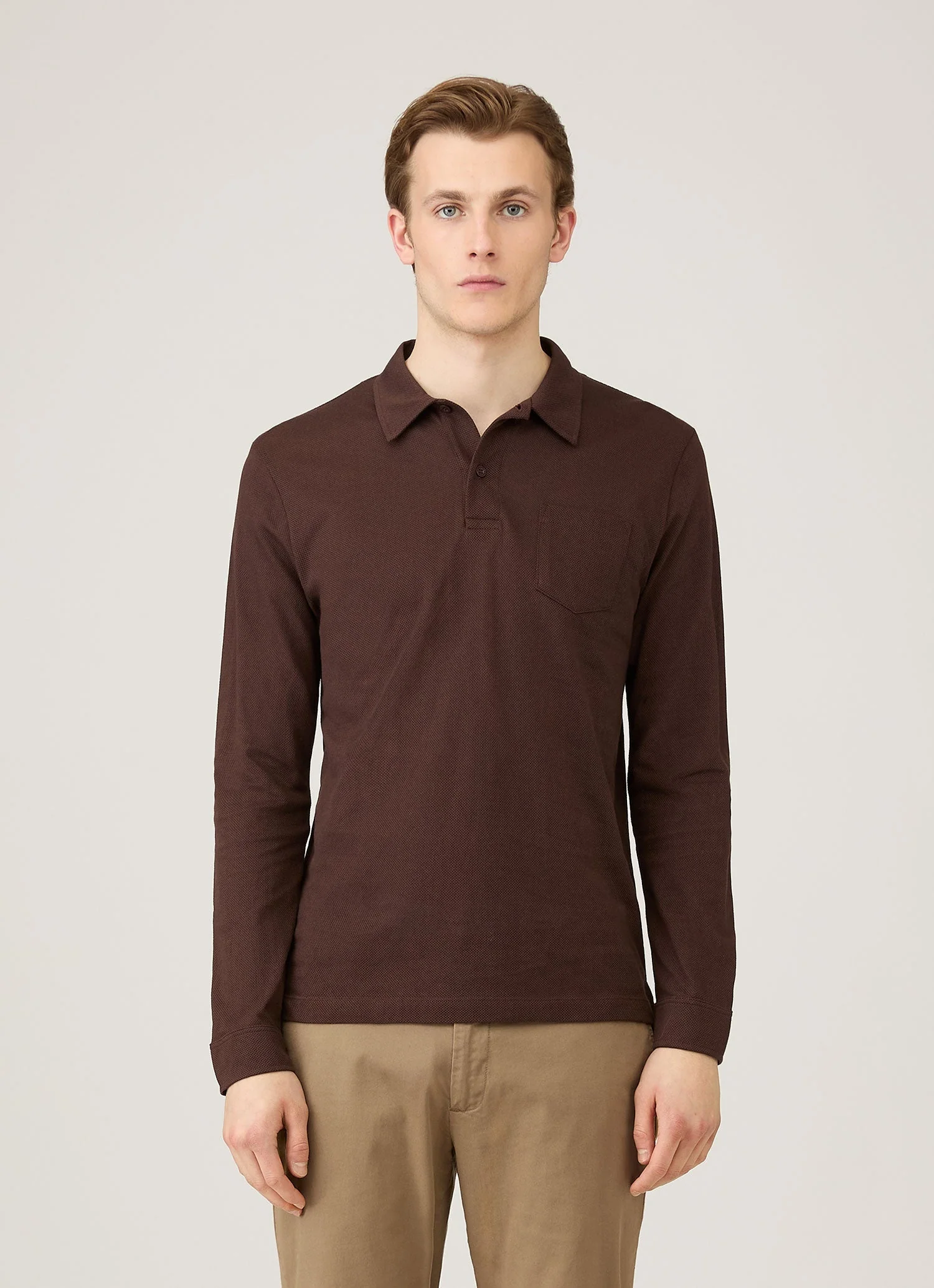 Men's Long Sleeve Riviera Polo Shirt in Bakelite - Image 2