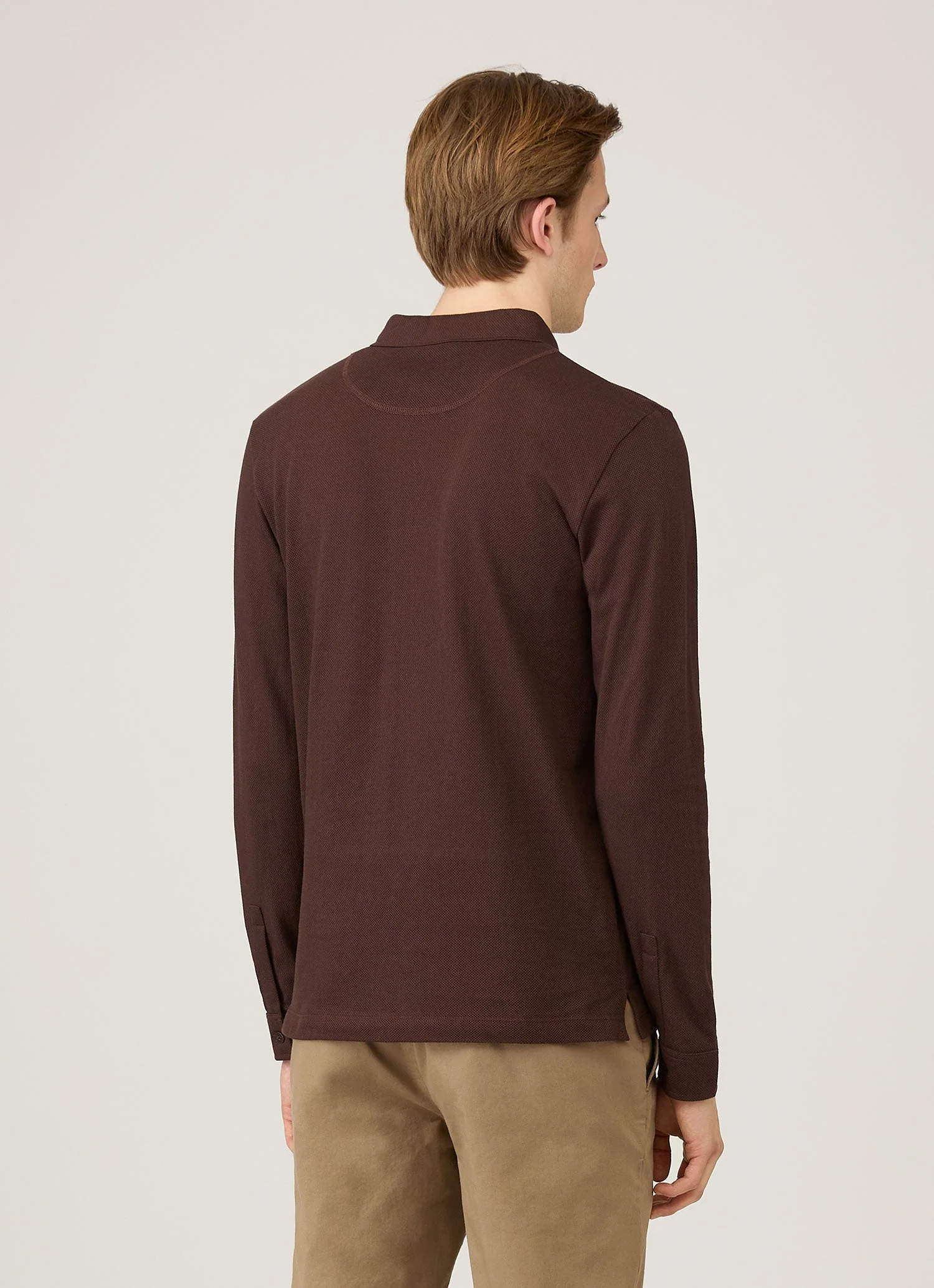 Men's Long Sleeve Riviera Polo Shirt in Bakelite - Image 5