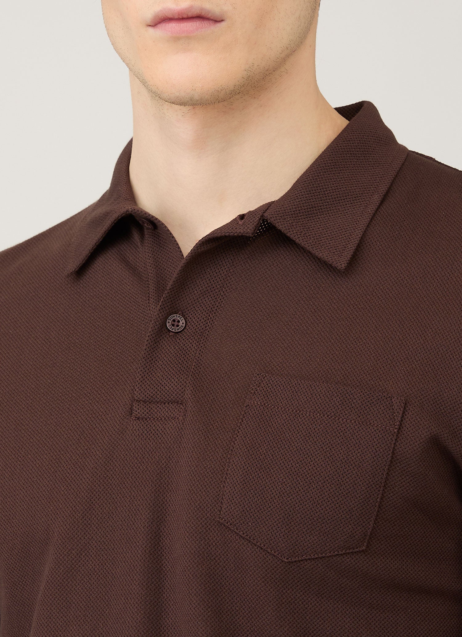 Men's Long Sleeve Riviera Polo Shirt in Bakelite - Image 6