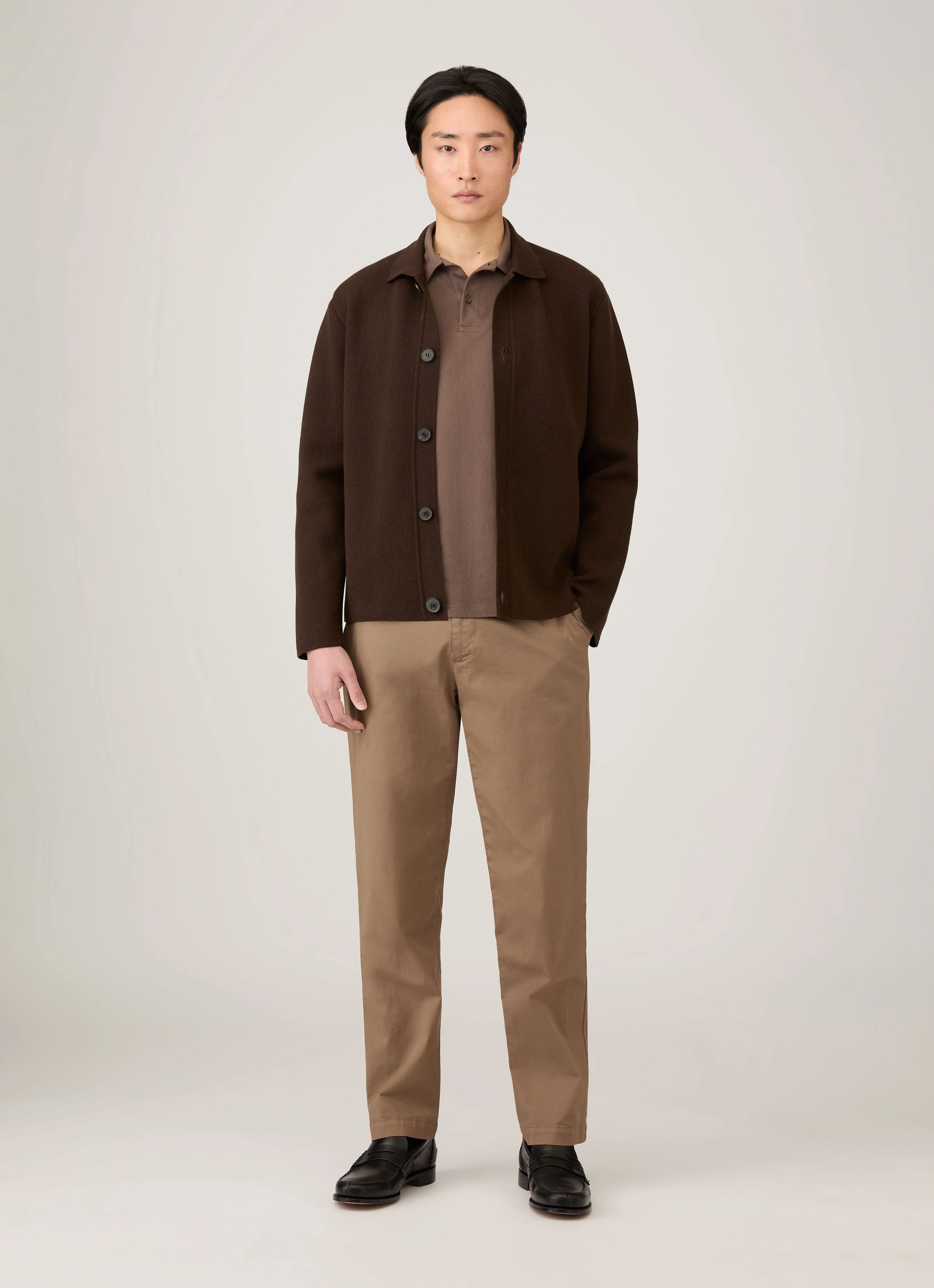 Men's Long Sleeve Riviera Polo Shirt in Bark - Image 3