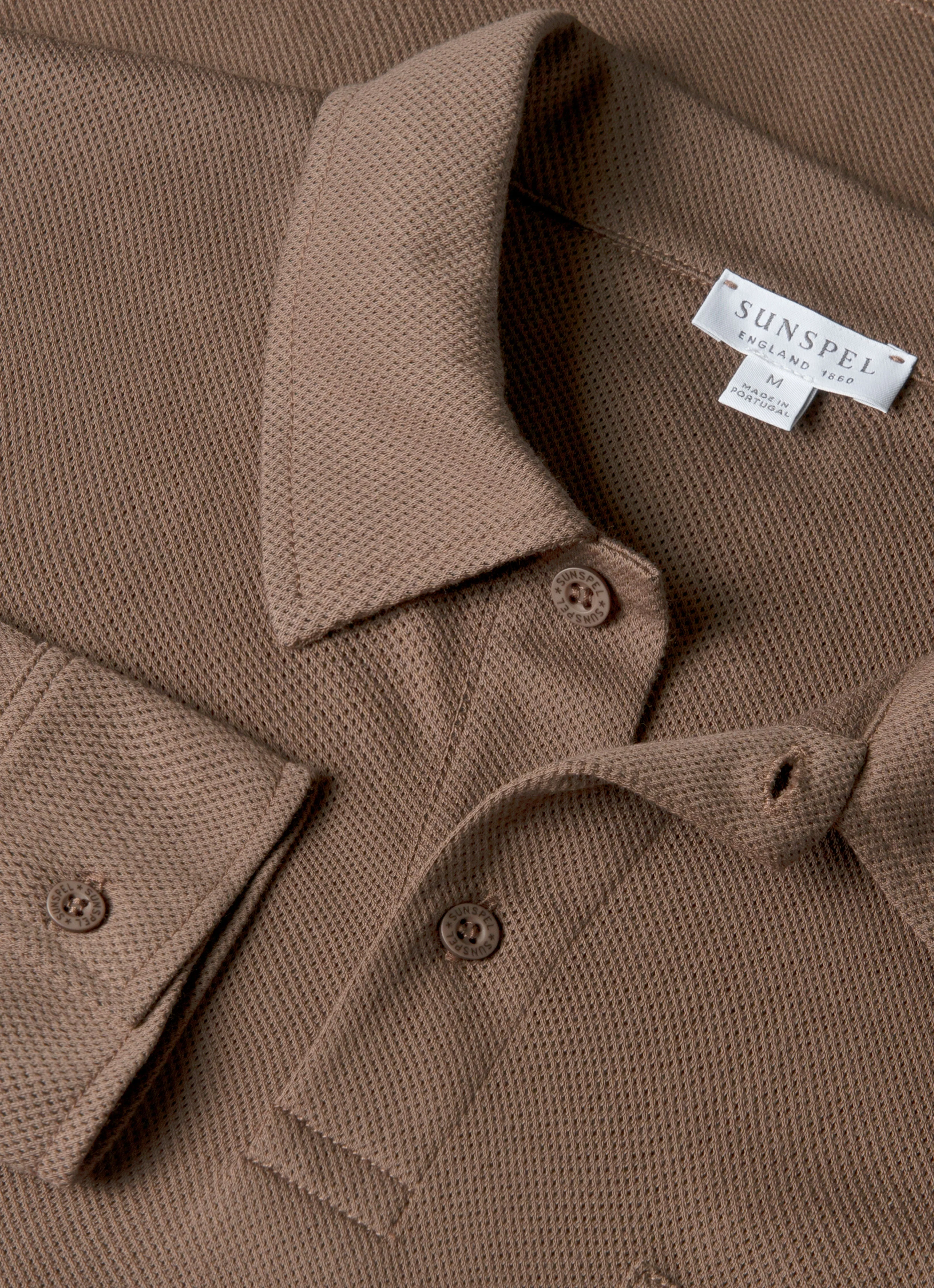 Men's Long Sleeve Riviera Polo Shirt in Bark - Image 4