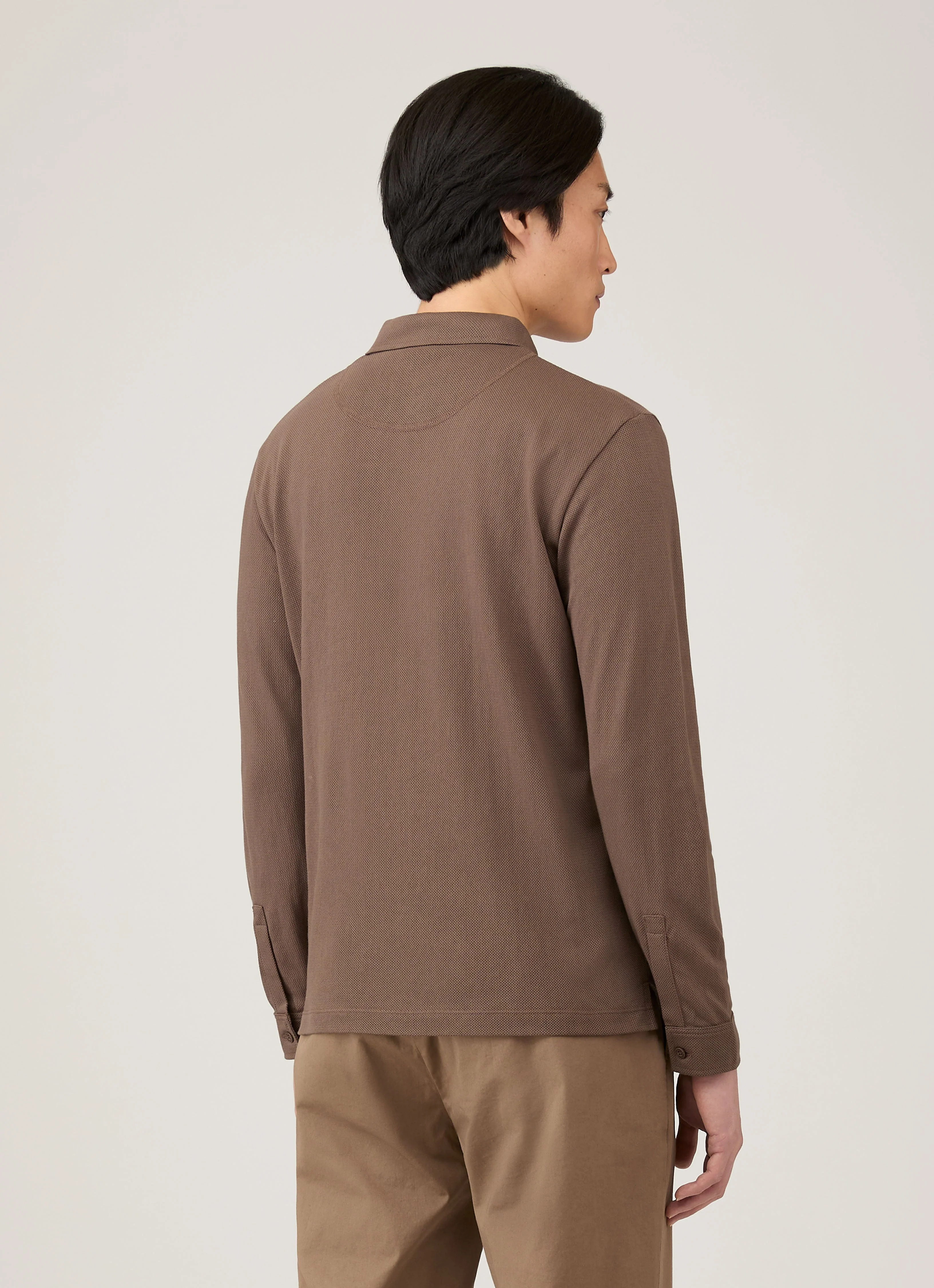 Men's Long Sleeve Riviera Polo Shirt in Bark - Image 5
