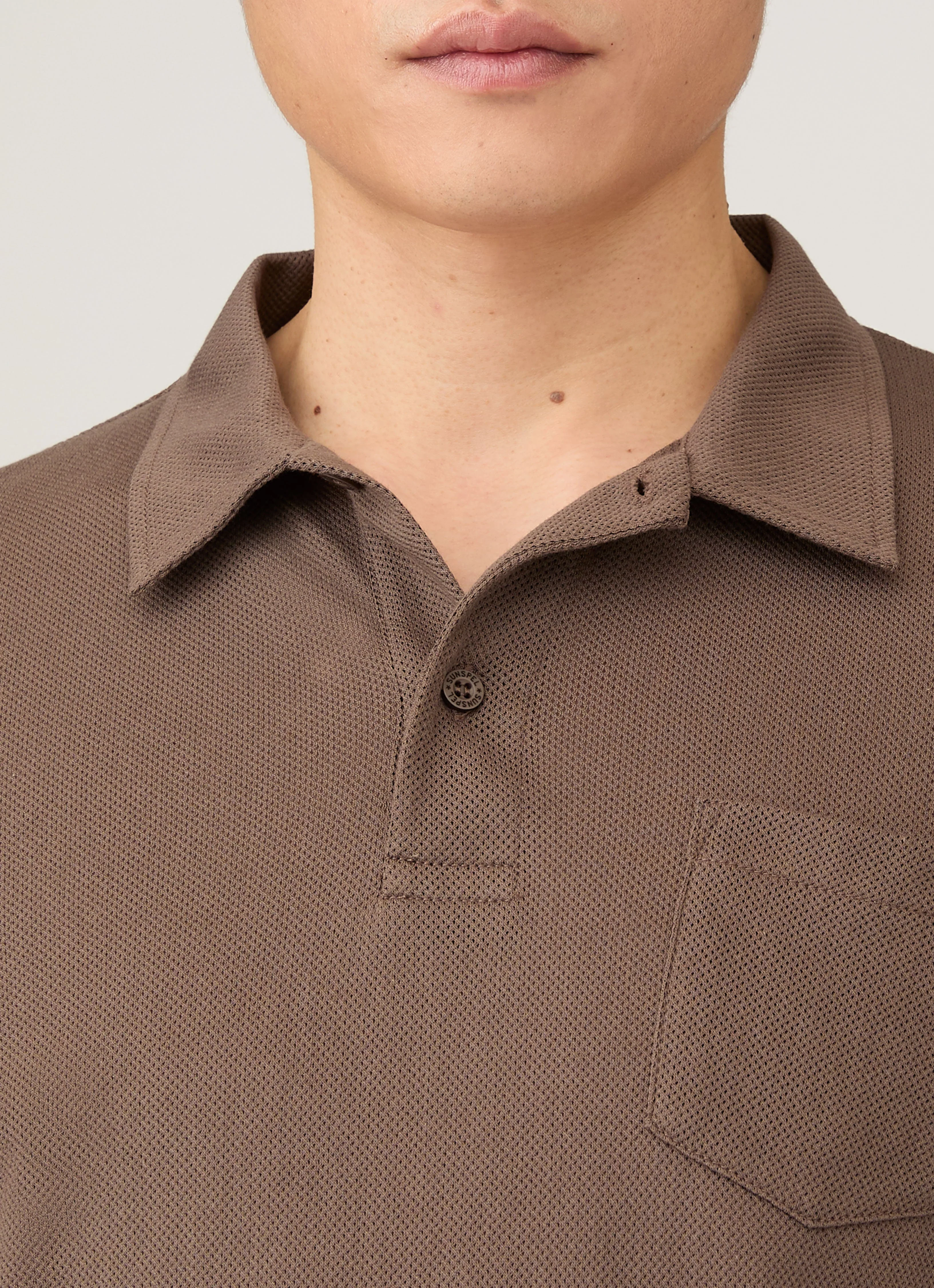 Men's Long Sleeve Riviera Polo Shirt in Bark - Image 6