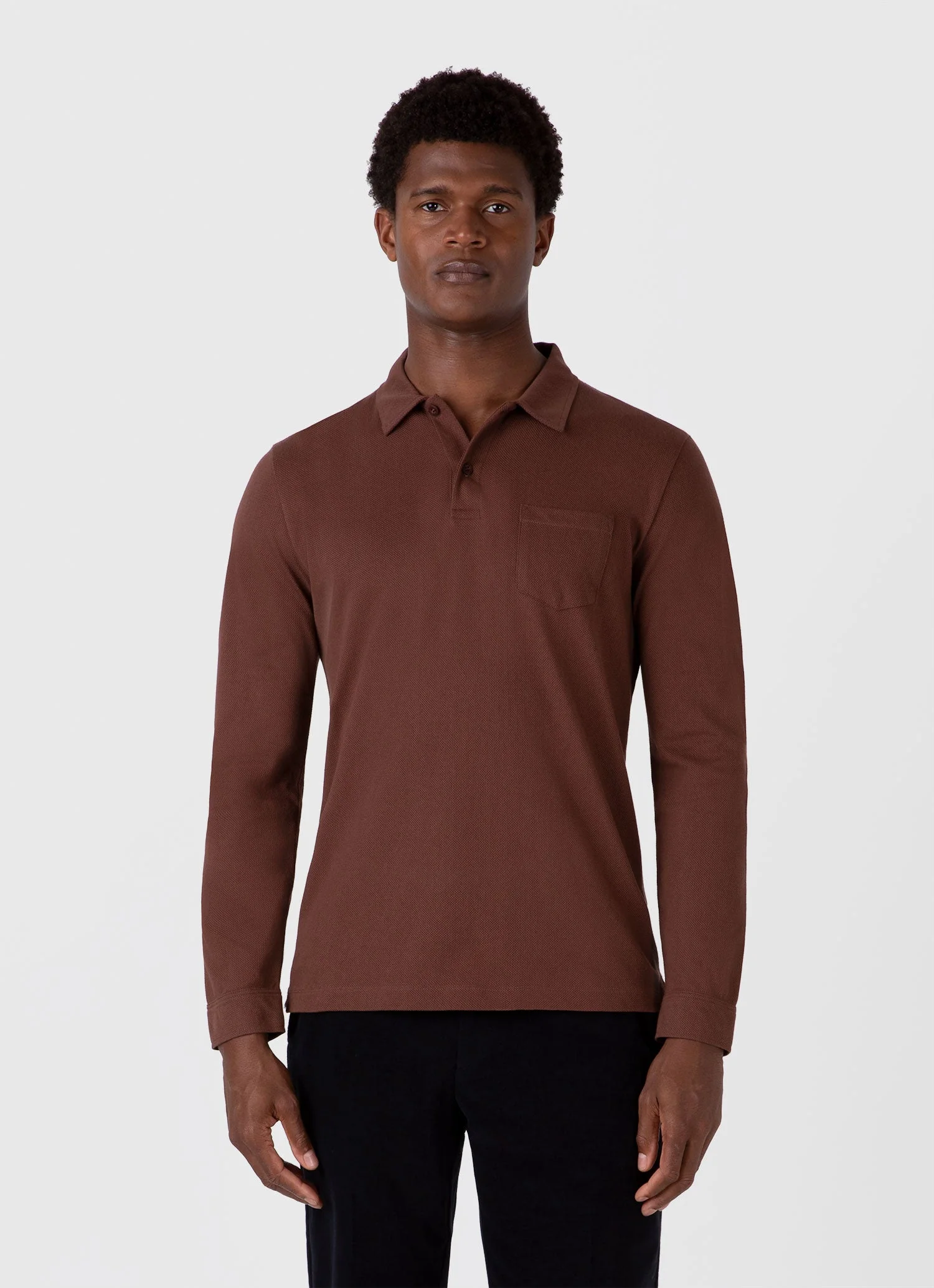 Men's Long Sleeve Riviera Polo Shirt in Cocoa Brown - Image 2