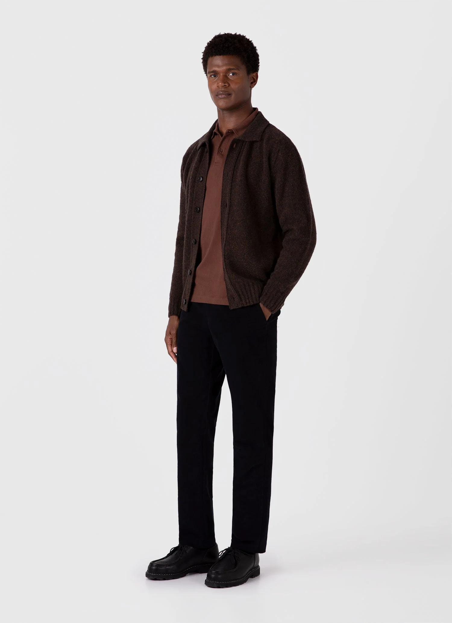 Men's Long Sleeve Riviera Polo Shirt in Cocoa Brown - Image 3