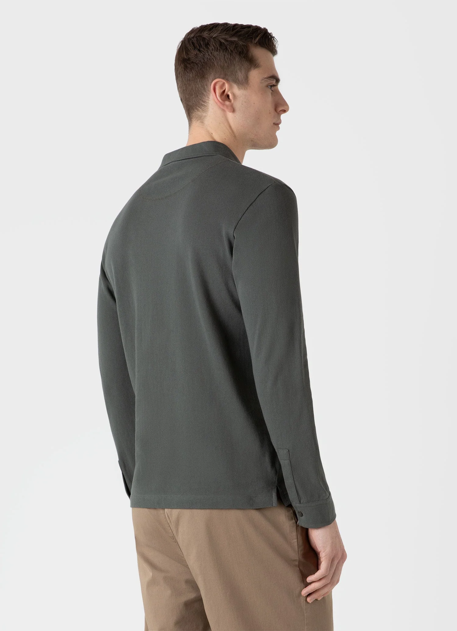Men's Long Sleeve Riviera Polo Shirt in Drill Green - Image 5